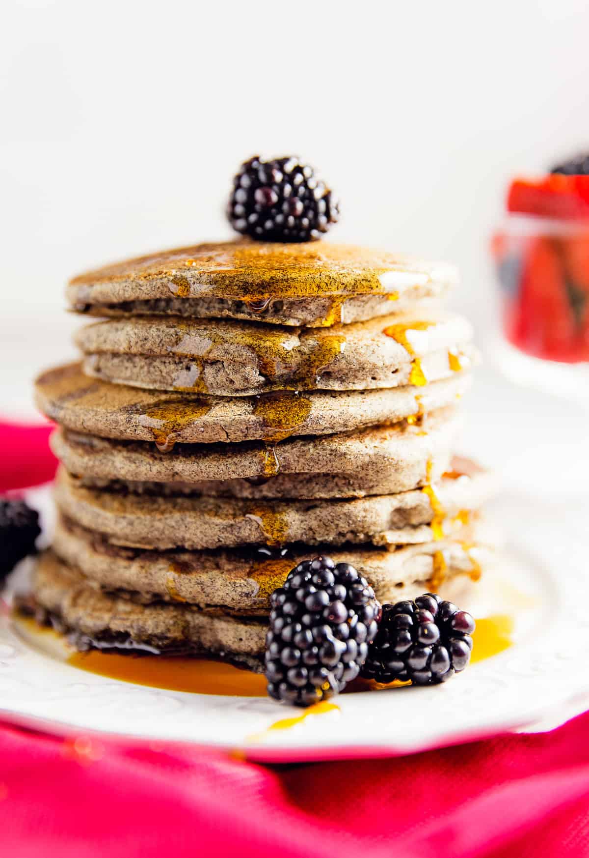 buckwheat pancakes, pancakes, maple syrup, refined sugar free, no refined sugar, breakfast, vegan, vegan recipe, whole food plant based recipe, whole food plant based, vegetarian, vegetarian recipe, gluten free, gluten free recipe, vegan breakfast, vegan meals, vegetarian breakfast, vegetarian meal, whole food plant based breakfast, whole food plant based meal, gluten free breakfast, gluten free meal, healthy, oil free, no oil, healthy breakfast, healthy pancakes, fast, simple, quick, easy, 30 minutes or less, summer, fall, winter, spring, entertaining, holiday