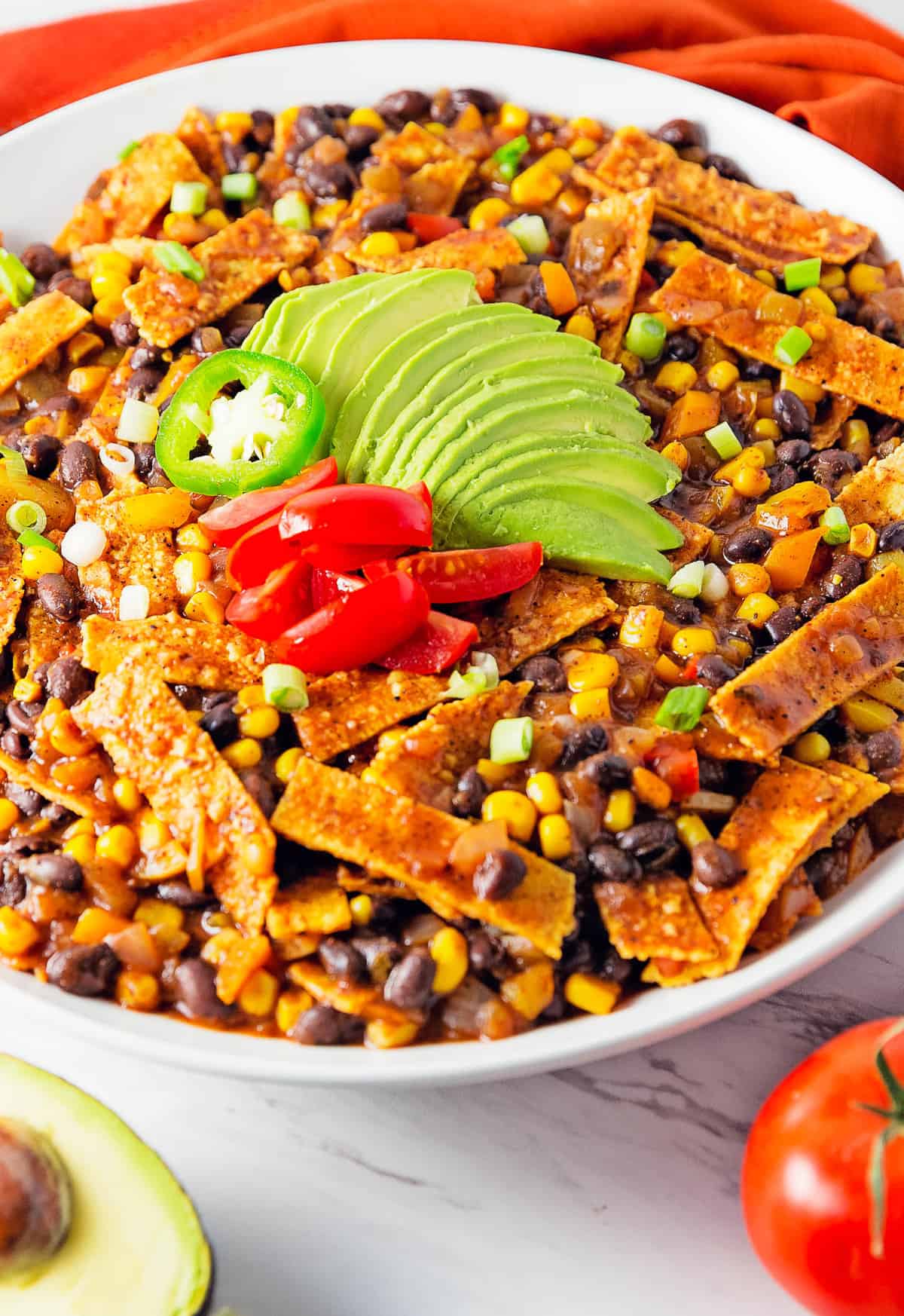 enchilada skillet, enchilada, enchiladas, tortillas, recipe, enchilada recipe, enchilada skillet recipe, vegan, vegan recipe, whole food plant based recipe, whole food plant based, vegetarian, vegetarian recipe, gluten free, gluten free recipe, vegan dinner, vegan meals, vegetarian dinner, vegetarian meal, whole food plant based dinner, whole food plant based meal, gluten free dinner, gluten free meal, healthy, oil free, no oil, bell peppers, corn, black beans, enchilada sauce, peppers, tomato, quick dinner, fast dinner, entertaining, wfpb, dairy free, no dairy, traditional, Mexican, classic, delicious, the best, winter, fall, spring, summer, fast, easy, quick, simple, 30 minutes,