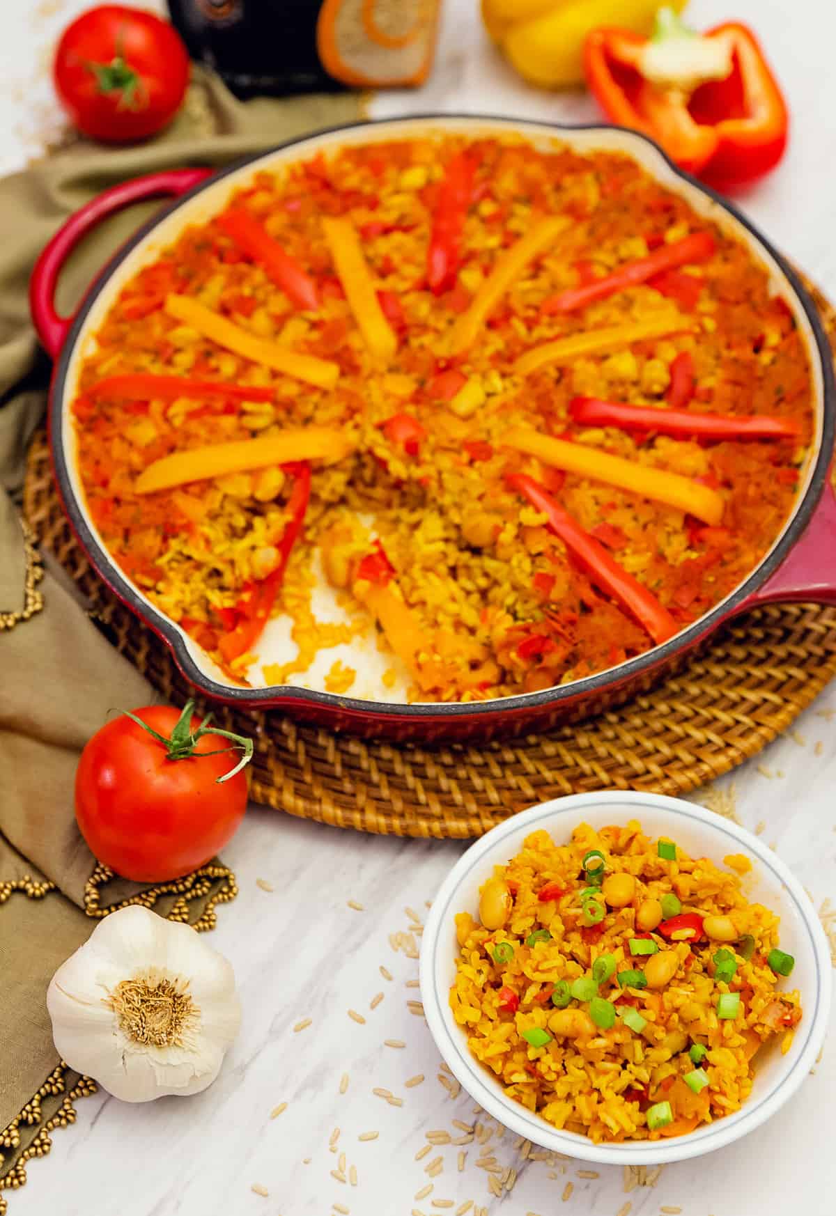 paella, recipe, vegan, vegetarian, whole food plant based, gluten free, oil free, dairy free, wfpb, dinner, lunch, rice, peppers, beans, easy, simple, healthy, no refined sugar, no oil, refined sugar free, entertaining, dinner party, Spanish