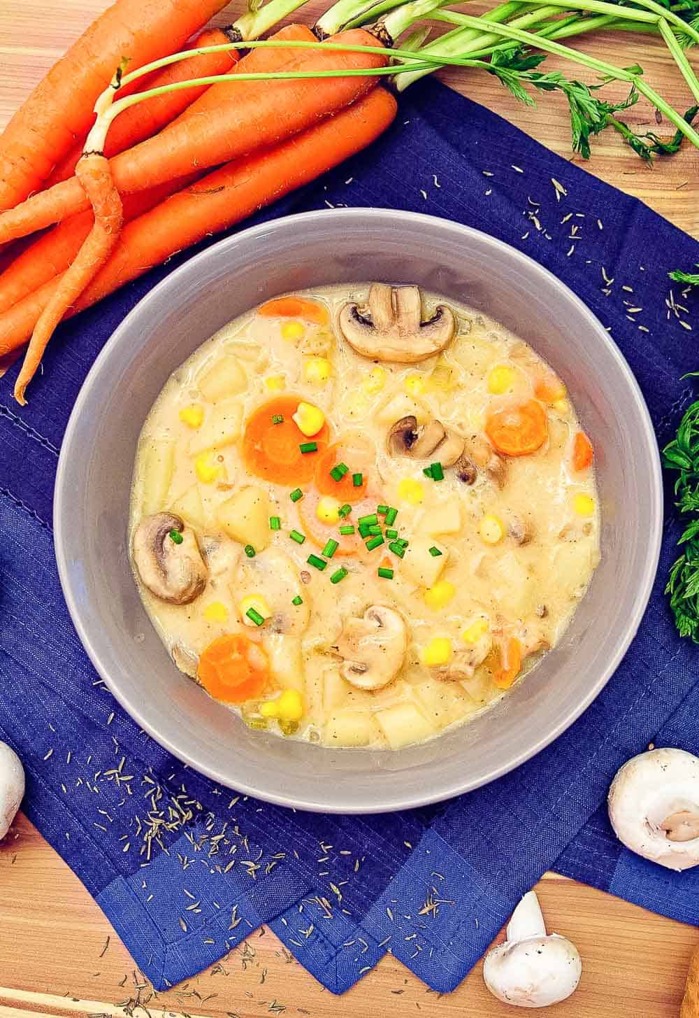 Vegan Clam Chowder, Vegan, wfpb, Chowder, Mushrooms, Soup, Creamy, Whole food plant based, plant based, vegetarian, no oil, no refined sugar, healthy, wholesome