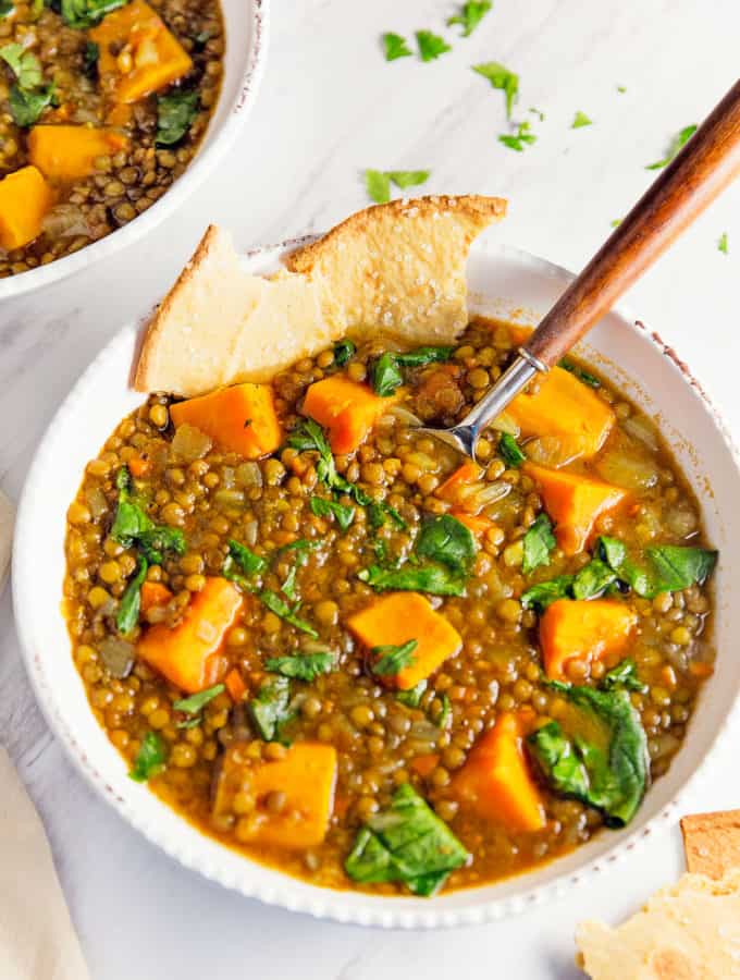 Moroccan Sweet Potato Lentil Stew, vegan, vegetarian, whole food plant based, gluten free, recipe, wfpb, healthy, oil free, no refined sugar, no oil, refined sugar free, dinner, side, side dish, dairy free, dinner party, entertaining