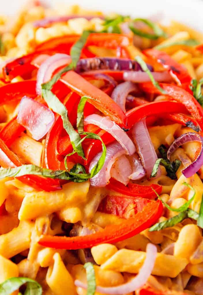 Roasted Red Pepper Hummus Pasta - Monkey and Me Kitchen Adventures
