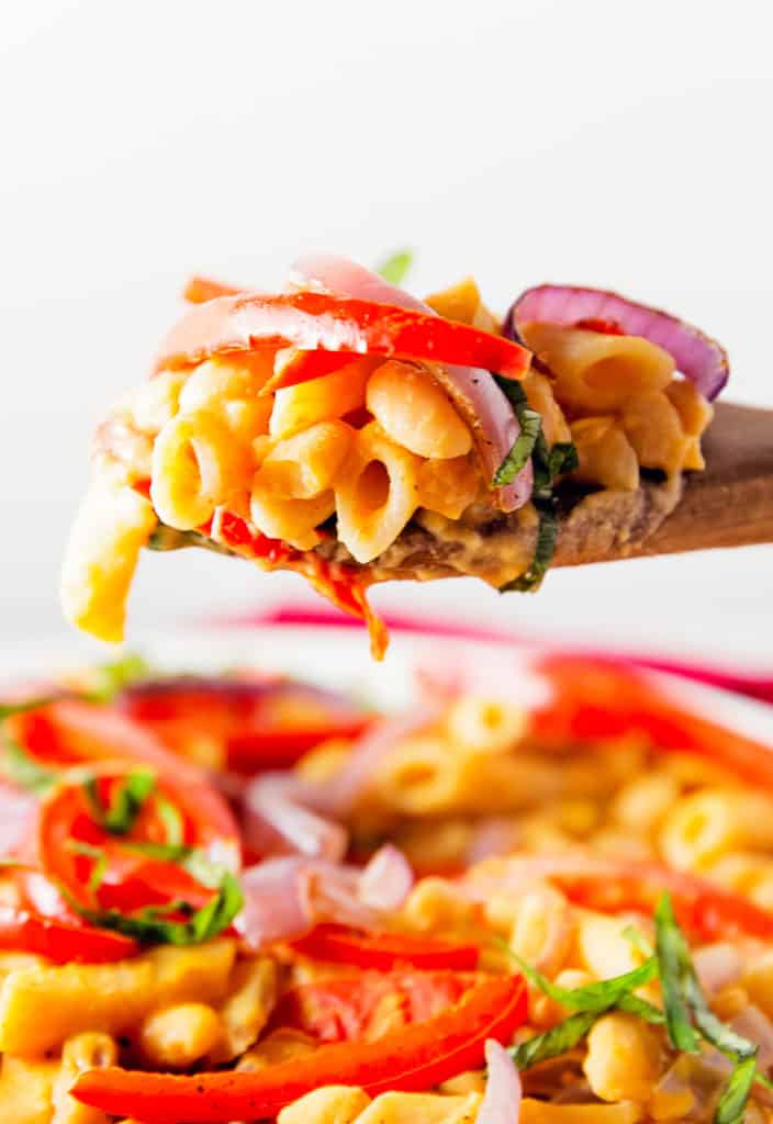 Roasted Red Pepper Hummus Pasta - Monkey and Me Kitchen Adventures