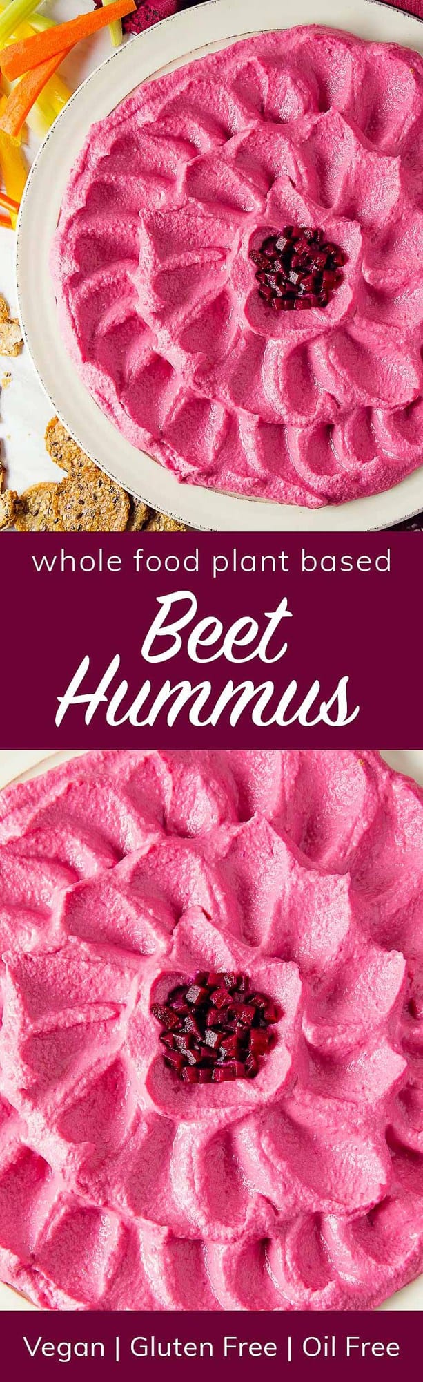 Beet Hummus, vegan, vegetarian, whole food plant based, gluten free, recipe, wfpb, healthy, oil free, no refined sugar, no oil, refined sugar free, dinner, side, side dish, dairy free, dinner party, entertaining