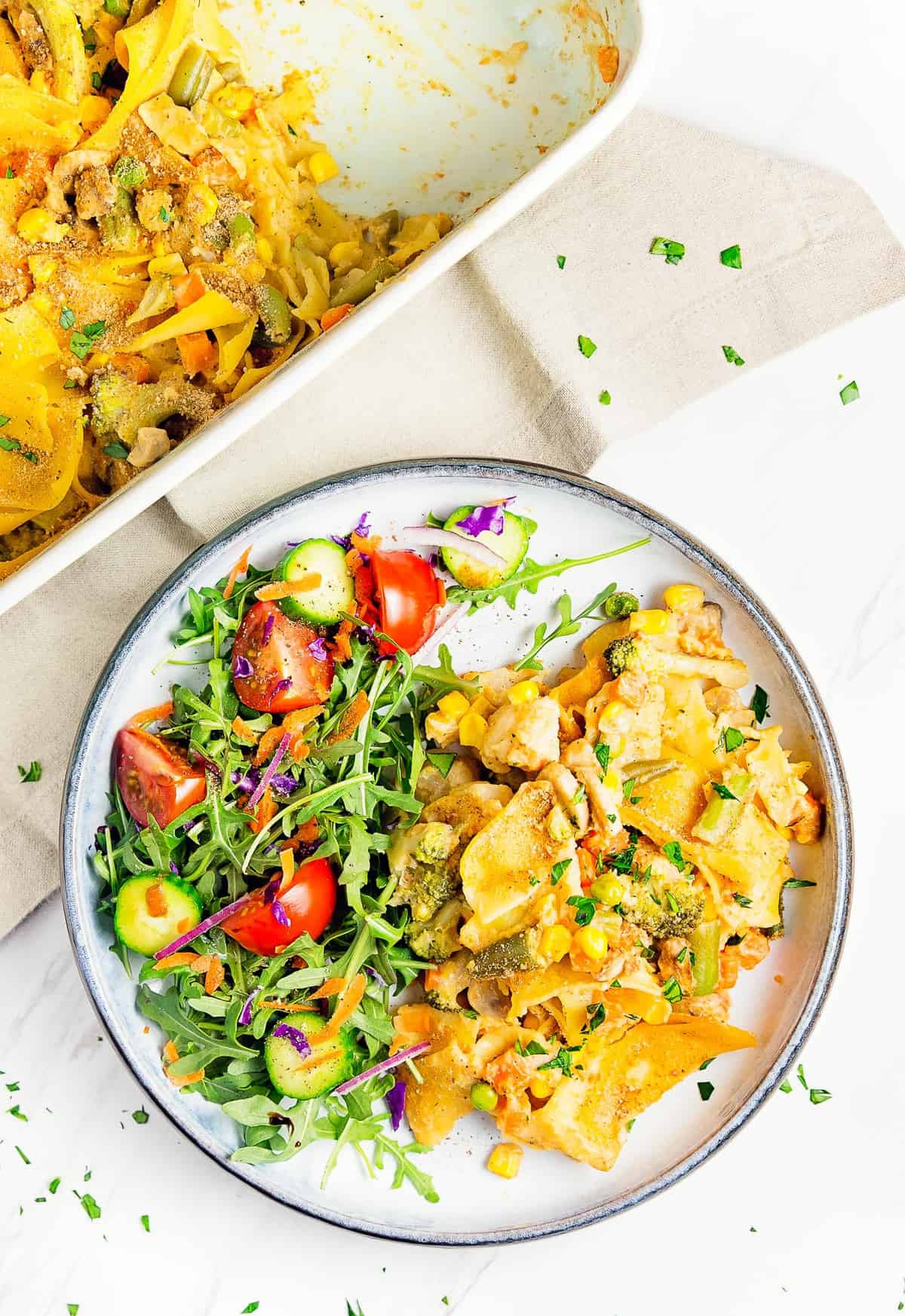 Vegan Tuna Noodle Casserole, vegan, vegetarian, whole food plant based, gluten free, recipe, wfpb, healthy, oil free, no refined sugar, no oil, refined sugar free, dinner, side, side dish, dairy free, dinner party, entertaining