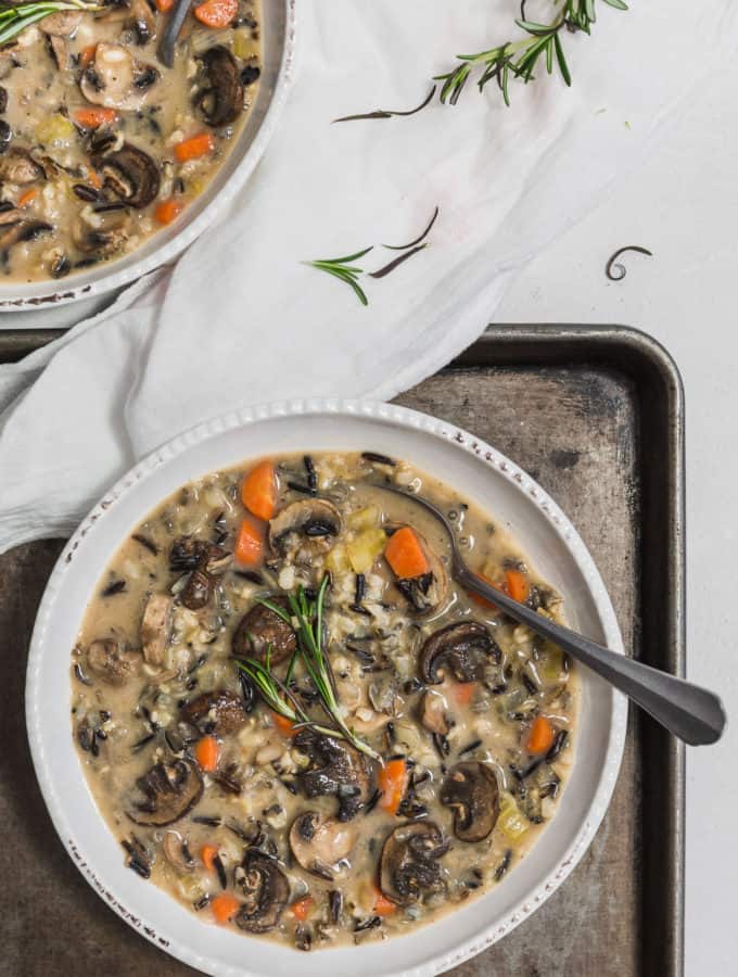 Creamy Mushroom and Wild Rice Soup, plant based, vegan, vegetarian, whole food plant based, gluten free, recipe, wfpb, healthy, healthy vegan, oil free, no refined sugar, no oil, refined sugar free, dairy free, dinner party, entertaining, soup