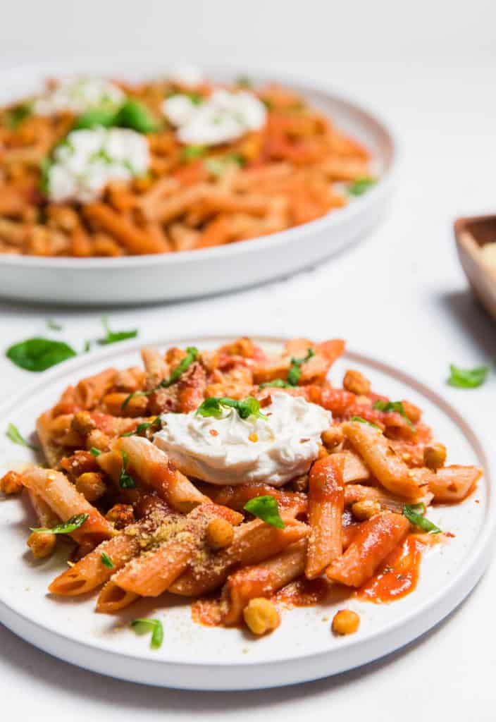 Easy Basil Pasta Sauce Topped with Roasted Chickpeas - Monkey and Me ...