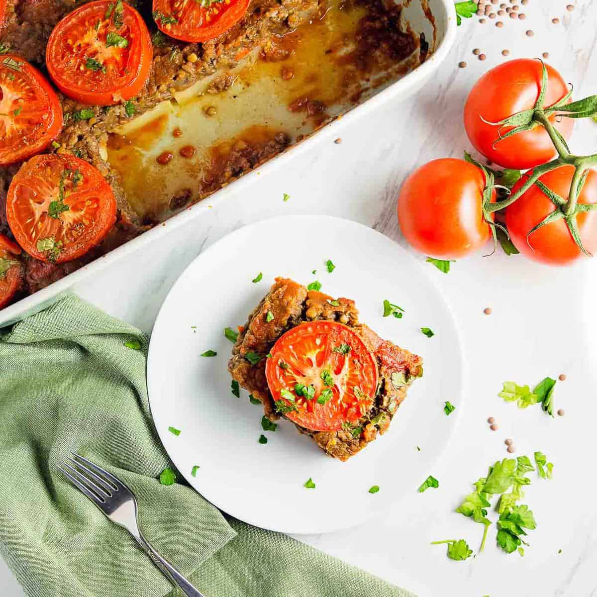 potato lentil tomato bake, vegan, vegetarian, whole food plant based, gluten free, recipe, wfpb, healthy, oil free, no refined sugar, no oil, refined sugar free, dinner, side, side dish, dairy free, entertaining, dinner party