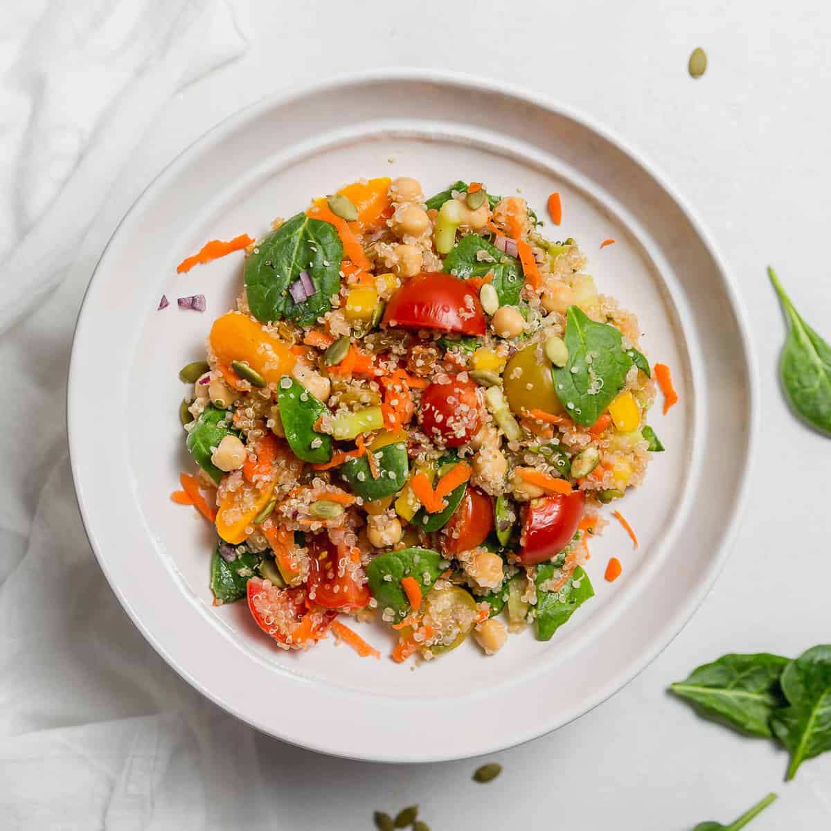 Simple Veggie Quinoa Salad, plant based, vegan, vegetarian, whole food plant based, gluten free, recipe, wfpb, healthy, healthy vegan, oil free, no refined sugar, no oil, refined sugar free, dairy free, dinner party, entertaining, salad, side, lunch, dinner