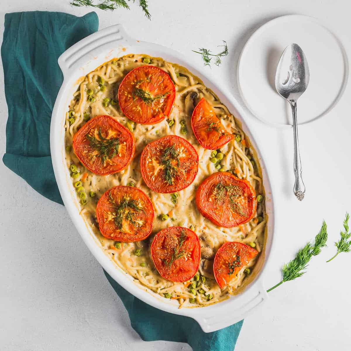 Spaghetti Pie, plant based, vegan, vegetarian, whole food plant based, gluten free, recipe, wfpb, healthy, healthy vegan, oil free, no refined sugar, no oil, refined sugar free, dairy free, dinner party, entertaining, dinner, lunch, pasta