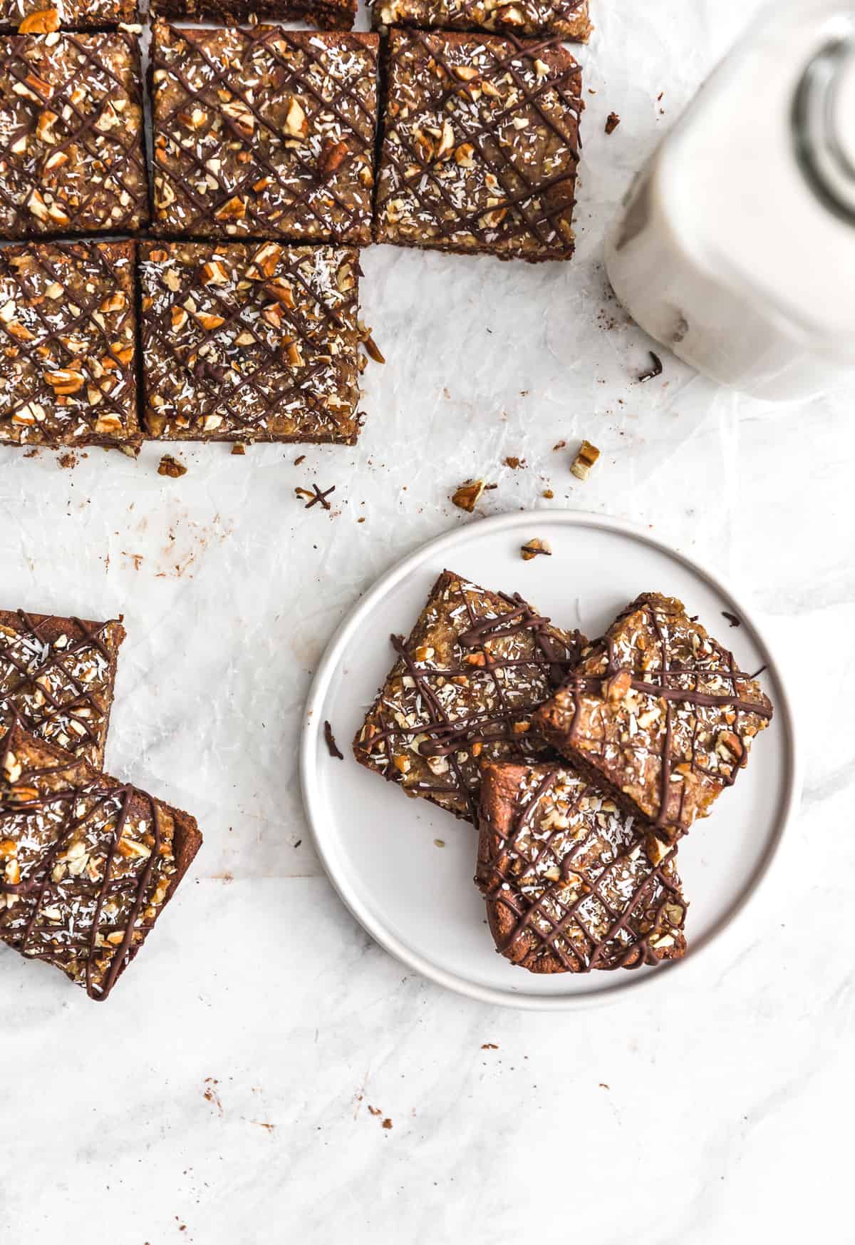 German Chocolate Bars, German Chocolate cake, plant based, vegan, vegetarian, whole food plant based, gluten free, recipe, wfpb, healthy, healthy vegan, oil free, no refined sugar, no oil, refined sugar free, dairy free, chocolate, coconut, brownies, bars, treats, sweets, desserts