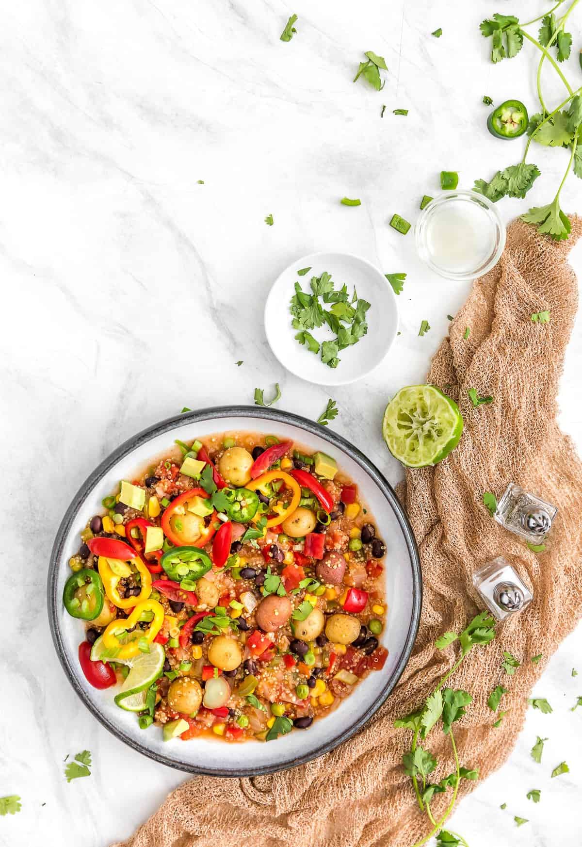 Southwestern Quinoa Potato Stew, Quinoa, Potatoes, Stew, plant based, vegan, vegetarian, whole food plant based, gluten free, recipe, wfpb, healthy, healthy vegan, oil free, no refined sugar, no oil, refined sugar free, dairy free, dinner, lunch, veggies