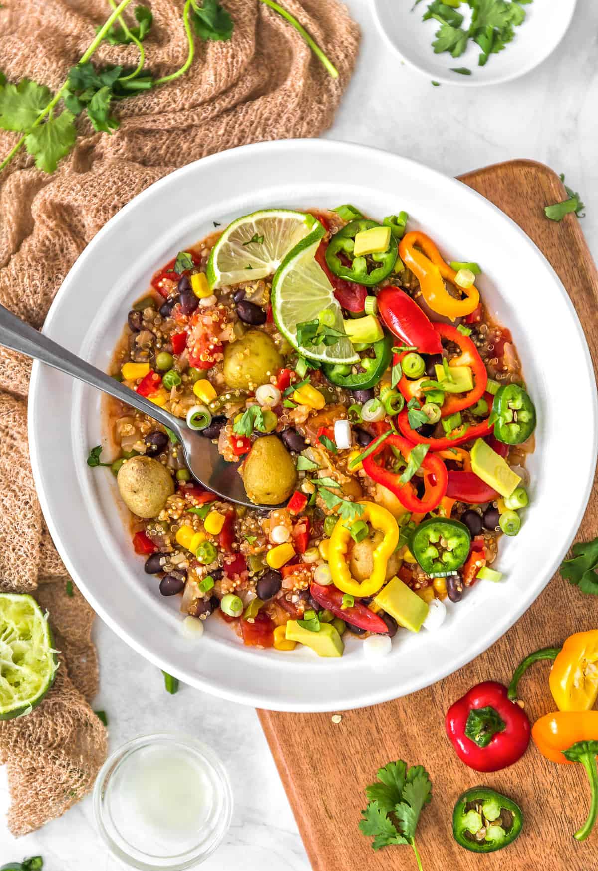 Southwestern Quinoa Potato Stew, Quinoa, Potatoes, Stew, plant based, vegan, vegetarian, whole food plant based, gluten free, recipe, wfpb, healthy, healthy vegan, oil free, no refined sugar, no oil, refined sugar free, dairy free, dinner, lunch, veggies