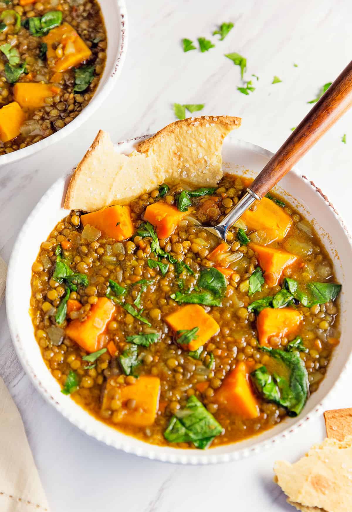 Moroccan Sweet Potato Lentil Stew, vegan, vegetarian, whole food plant based, gluten free, recipe, wfpb, healthy, oil free, no refined sugar, no oil, refined sugar free, dinner, side, side dish, dairy free, dinner party, entertaining, menu, plant based menu, vegan menu, weekly menu, meal plan, vegan meal plan, plant based meal plan