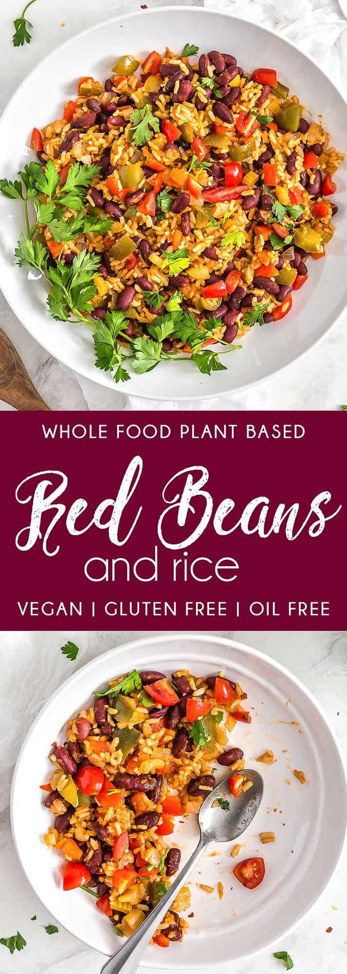 Red Beans and Rice, beans, rice, Cajun, Louisiana red beans and rice, plant based, vegan, vegetarian, whole food plant based, gluten free, recipe, wfpb, healthy, healthy vegan, oil free, no refined sugar, no oil, refined sugar free, dairy free, dinner, lunch, veggies