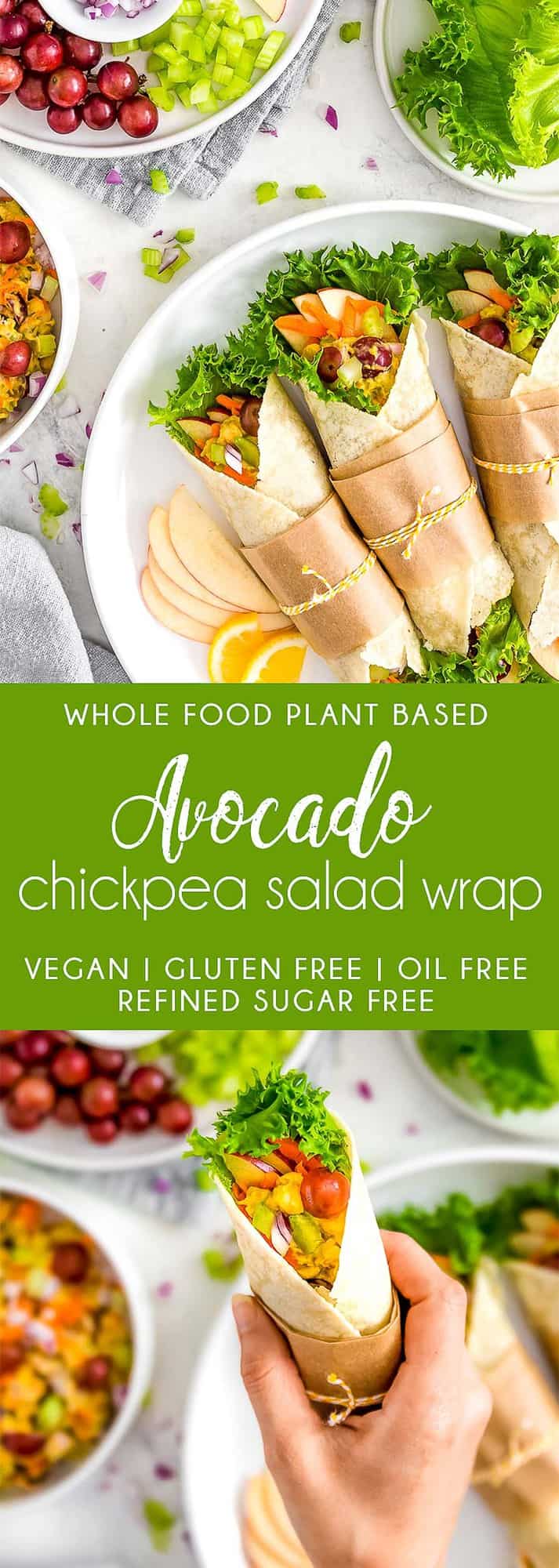 Avocado Chickpea Salad Wrap, Vegan chickpea Burrito, avocado, chickpea, vegan wrap, vegan burrito, plant based, vegan, vegetarian, whole food plant based, gluten free, recipe, wfpb, healthy, healthy vegan, oil free, no refined sugar, no oil, refined sugar free, dairy free, lunch, easy recipe, fast recipe, sides, picnic, summer recipe, picnic recipe,