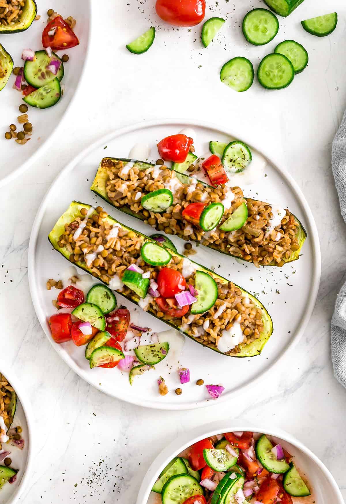 Middle Eastern Stuffed Zucchini Boats, Vegan zucchini boats, vegan dinner, zucchini, zucchini boats, Middle Eastern, Middle Eastern dinner, plant based dinner, plant based, vegan, vegetarian, whole food plant based, gluten free, recipe, wfpb, healthy, healthy vegan, oil free, no refined sugar, no oil, refined sugar free, dairy free, dairy, dinner, lunch, healthy recipe, vegan meal