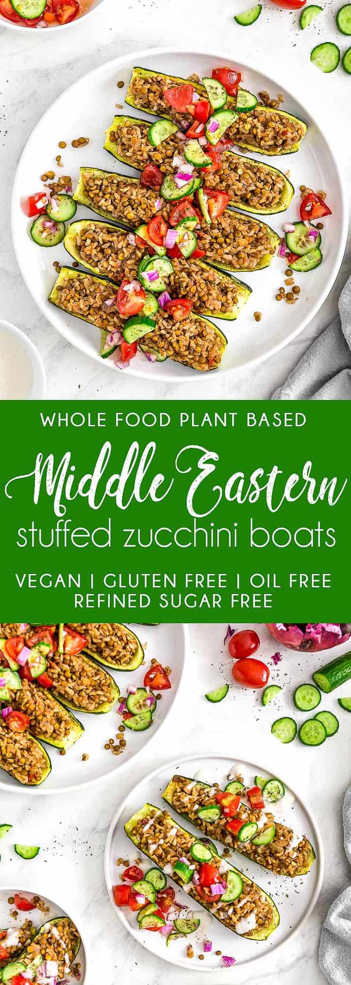 Middle Eastern Stuffed Zucchini Boats, Vegan zucchini boats, vegan dinner, zucchini, zucchini boats, Middle Eastern, Middle Eastern dinner, plant based dinner, plant based, vegan, vegetarian, whole food plant based, gluten free, recipe, wfpb, healthy, healthy vegan, oil free, no refined sugar, no oil, refined sugar free, dairy free, dairy, dinner, lunch, healthy recipe, vegan meal