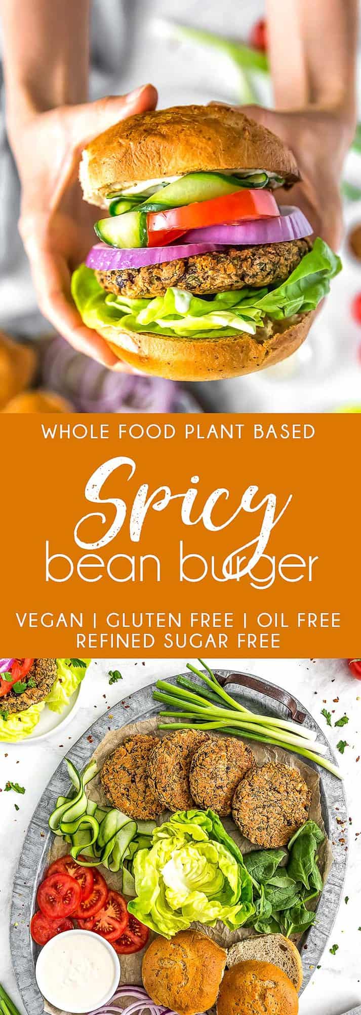 Spicy Bean Burger, Vegan burger, bean burger, vegan bean burger, vegan bean, burger, plant based burger, plant based, vegan, vegetarian, whole food plant based, gluten free, recipe, wfpb, healthy, healthy vegan, oil free, no refined sugar, no oil, refined sugar free, dairy free, dairy, dinner, lunch, healthy recipe