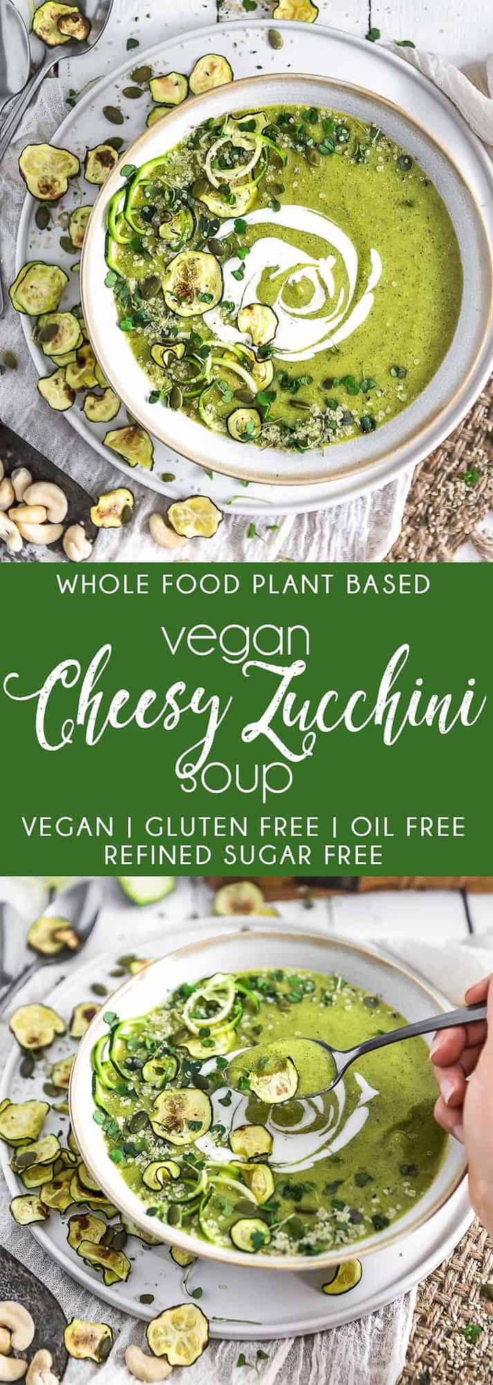Vegan Cheesy Zucchini Soup, vegan soup, zucchini, plant based soup, plant based, vegan, vegetarian, whole food plant based, gluten free, recipe, wfpb, healthy, healthy vegan, oil free, no refined sugar, no oil, refined sugar free, dairy free, dinner party, entertaining, dinner, lunch, zucchini soup, soup, fast recipe, easy recipe, quick recipe, 30 minute meal,