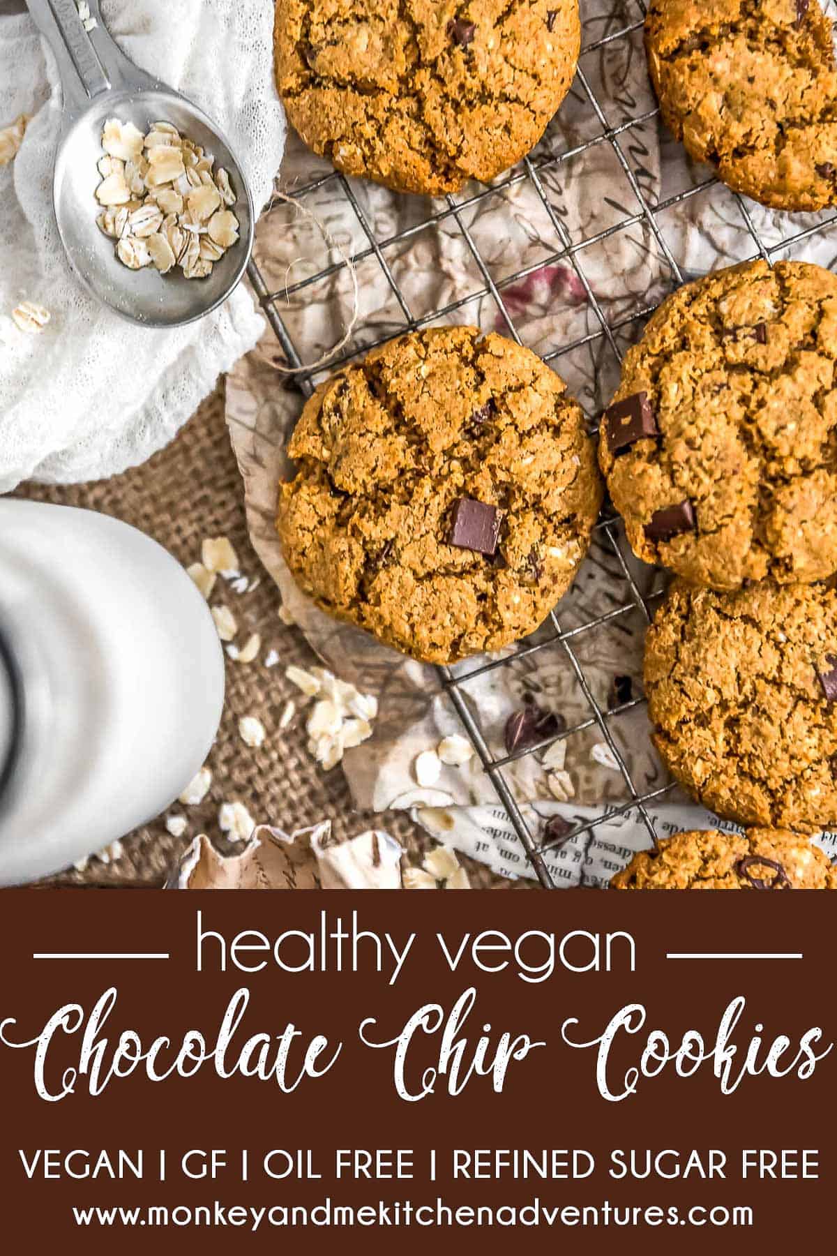 Healthy Vegan Chocolate Chip Cookies with text description