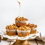 Glaze drizzled on Healthy Vegan Pumpkin Muffin