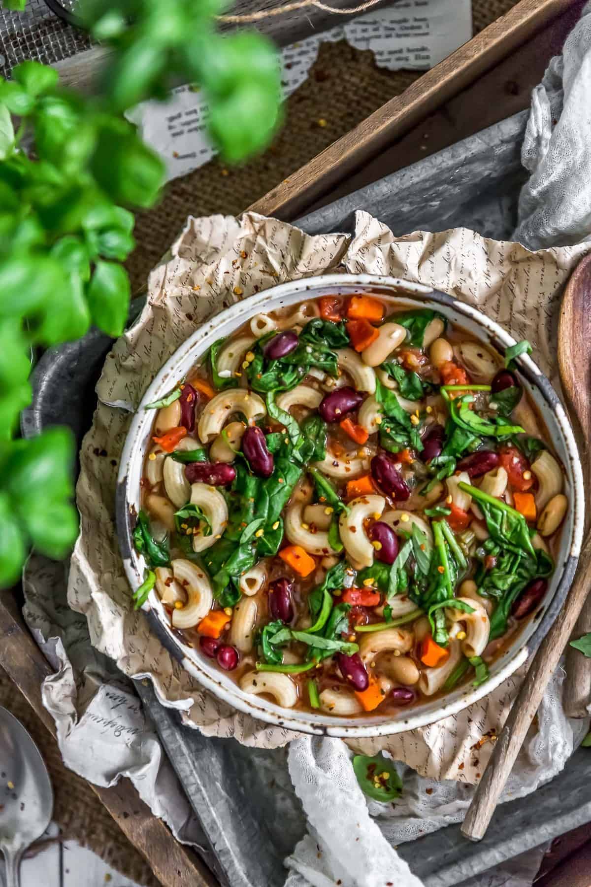 Italian Pasta Fagioli with basil