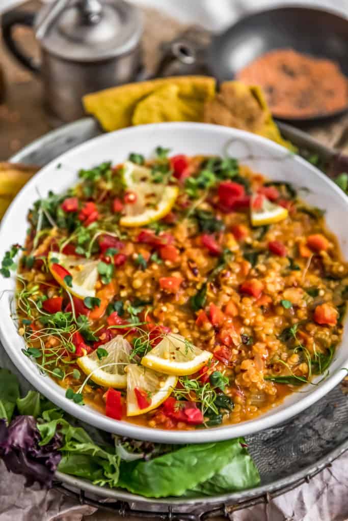 Lemony Red Lentil Spinach Stew - Monkey and Me Kitchen Adventures