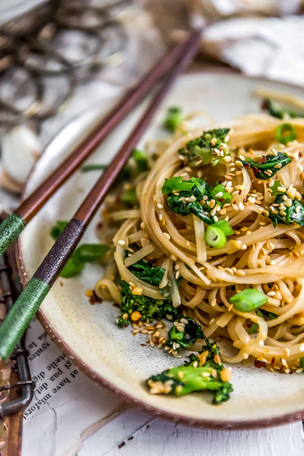 Sideview of Oil Free Garlic Sticky Noodles