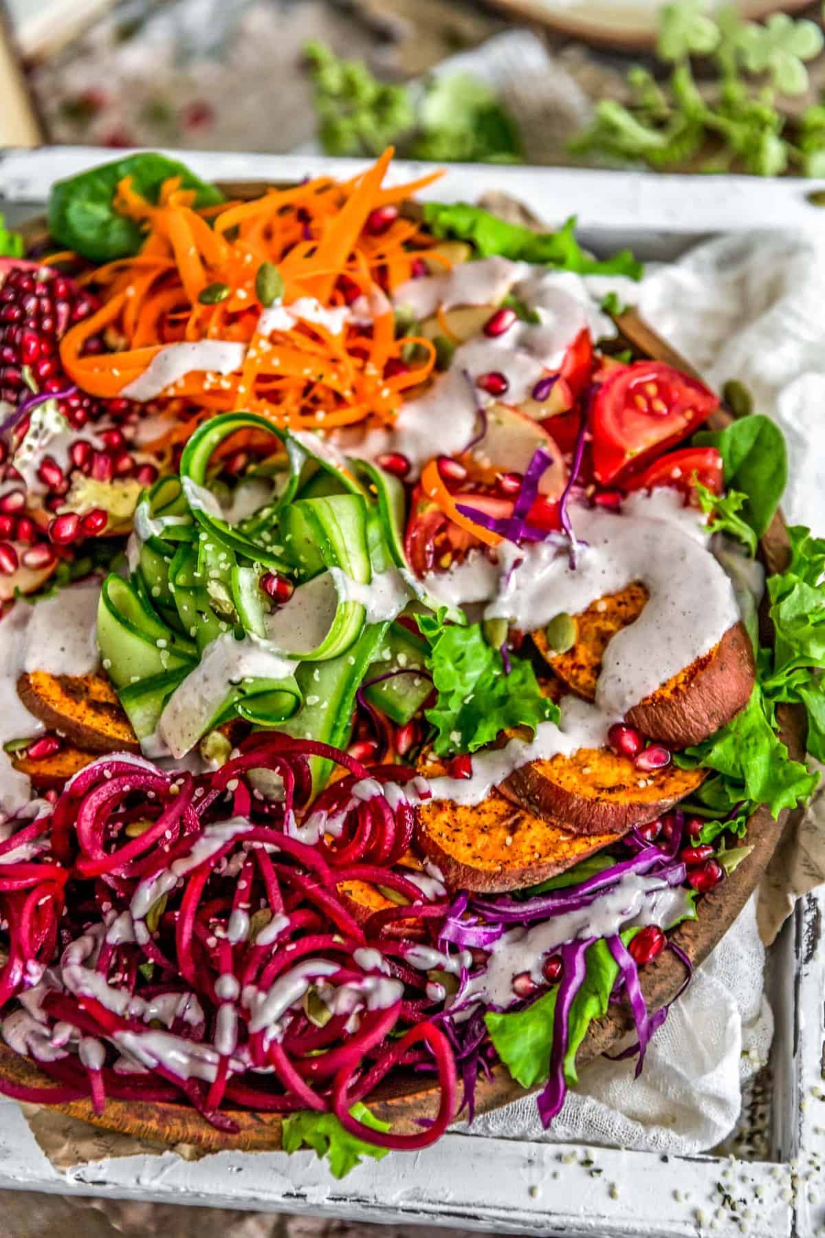 Oil Free Maple Walnut Dressing and veggie bowl