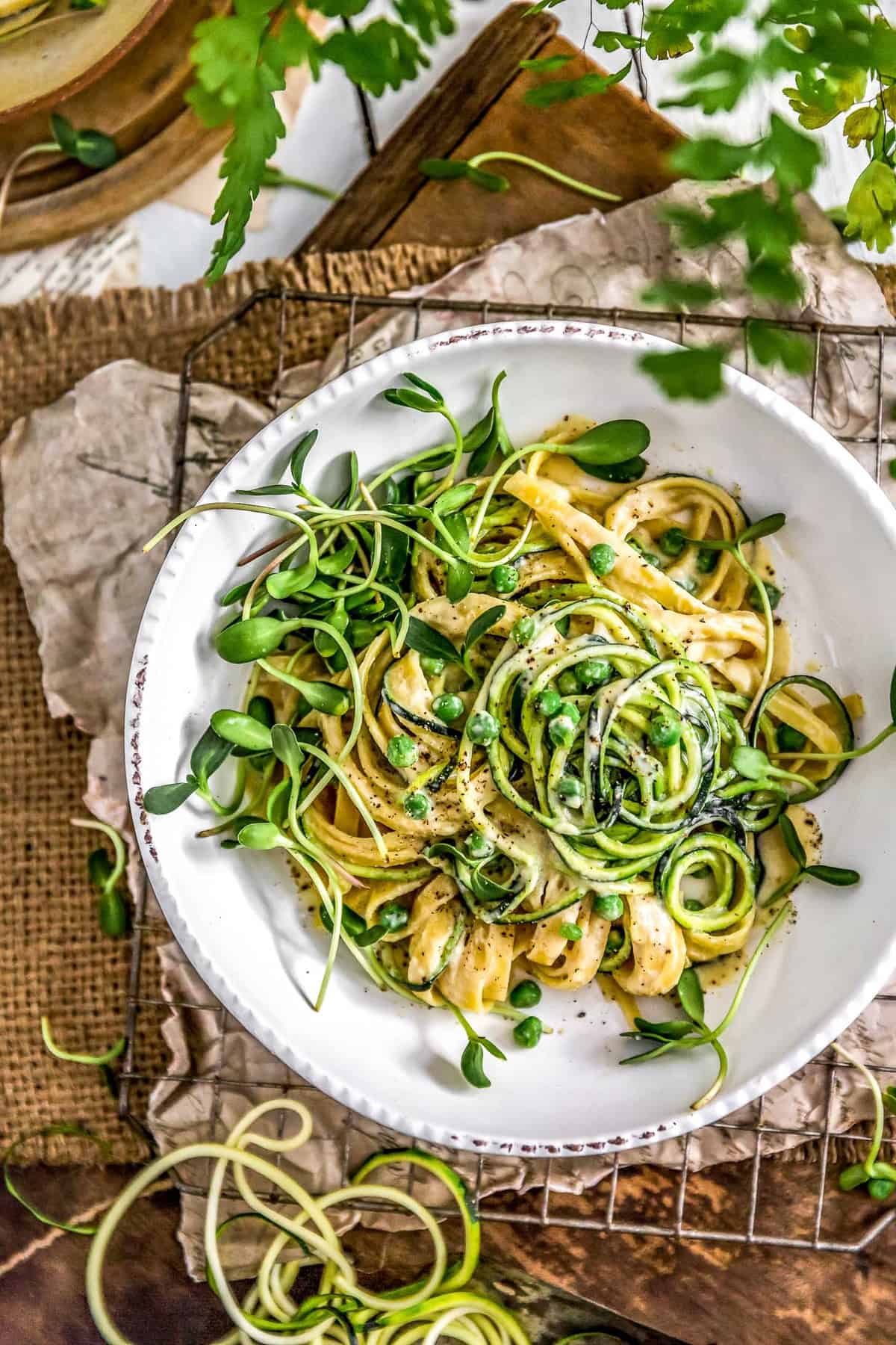 Close up of Vegan Cashew Alfredo Sauce with pasta