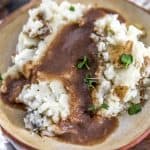 Fast and Easy Vegan Gravy over garlic lovers mashed potatoes