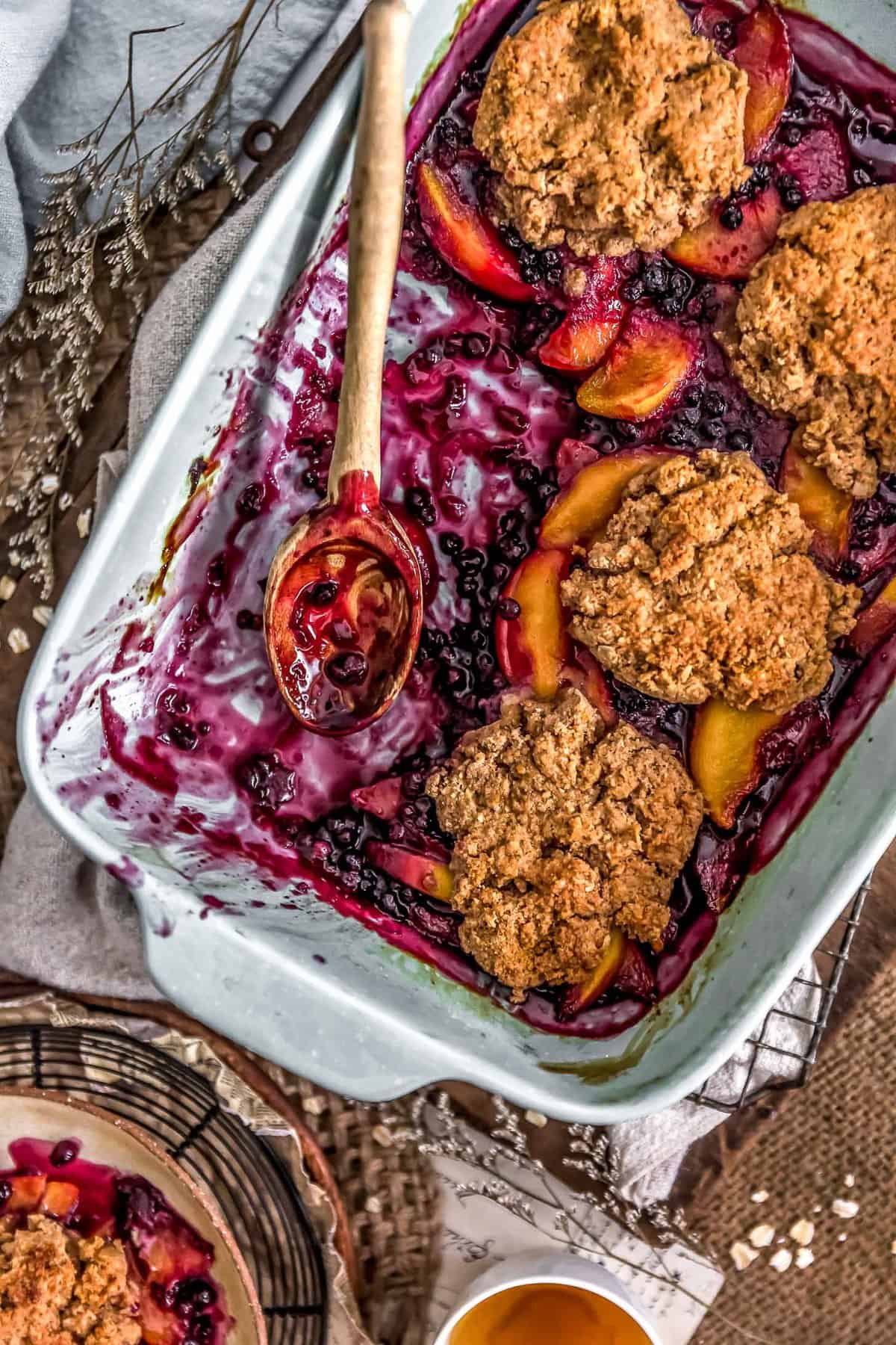 Peach Blueberry Biscuit Cobbler dish