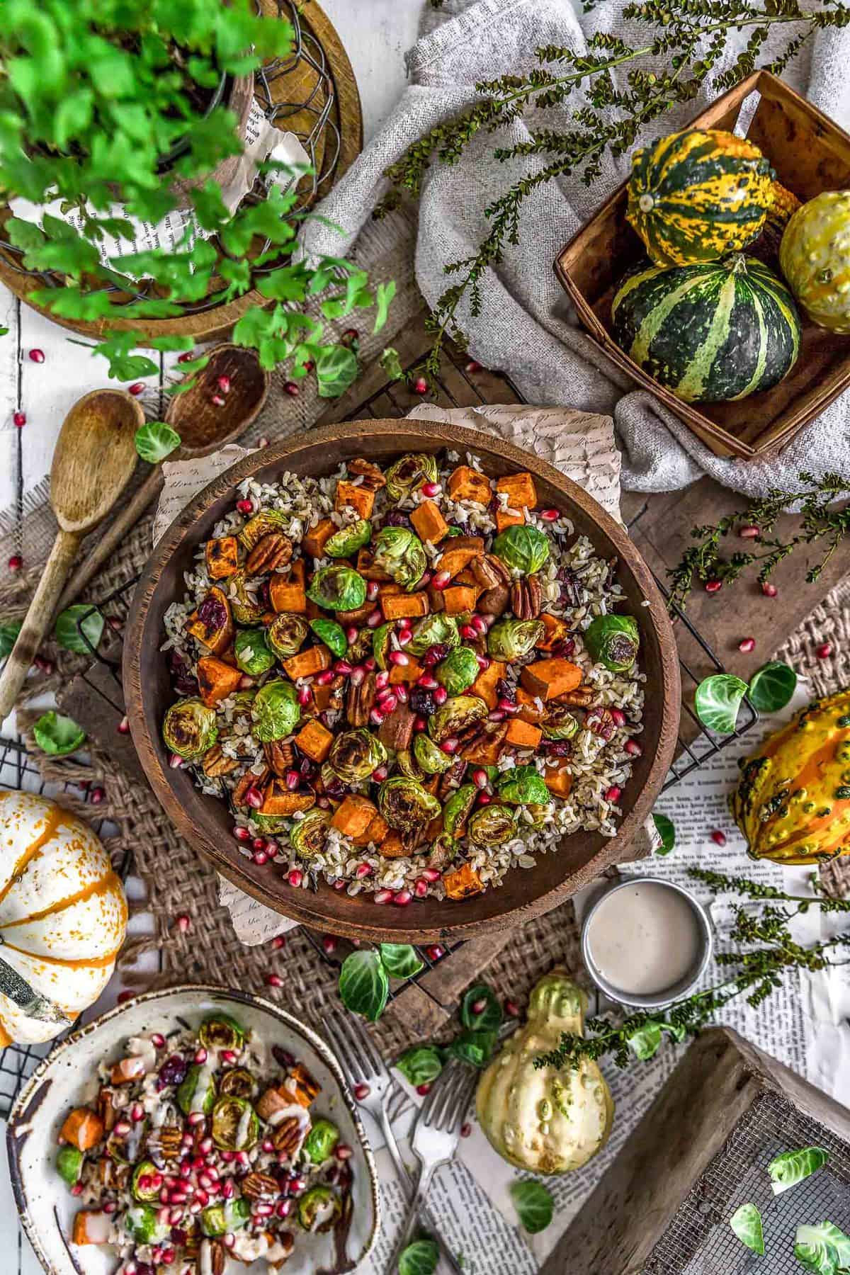 Tablescape of Roasted Veggie Wild Rice Bow