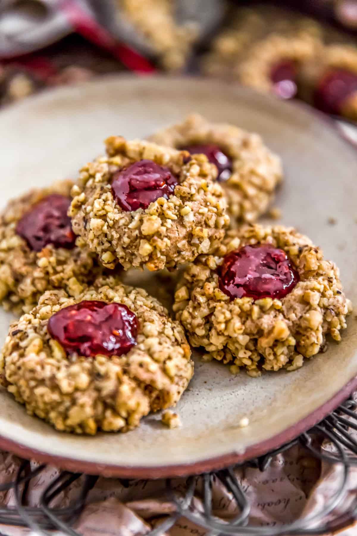 Raspberry jam filled Vegan Thumbprint Cookies