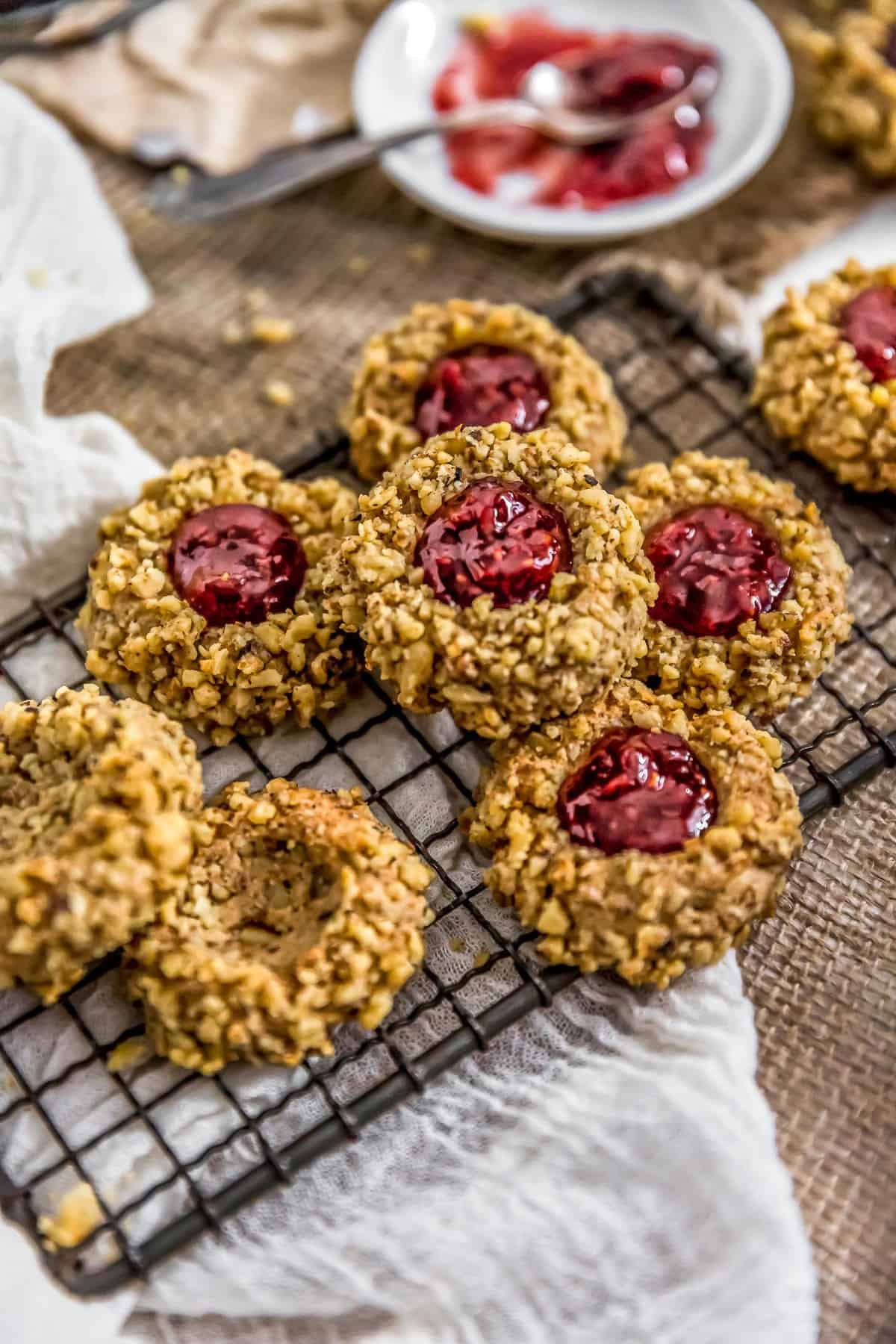 Vegan Thumbprint Cookies with raspberry jam