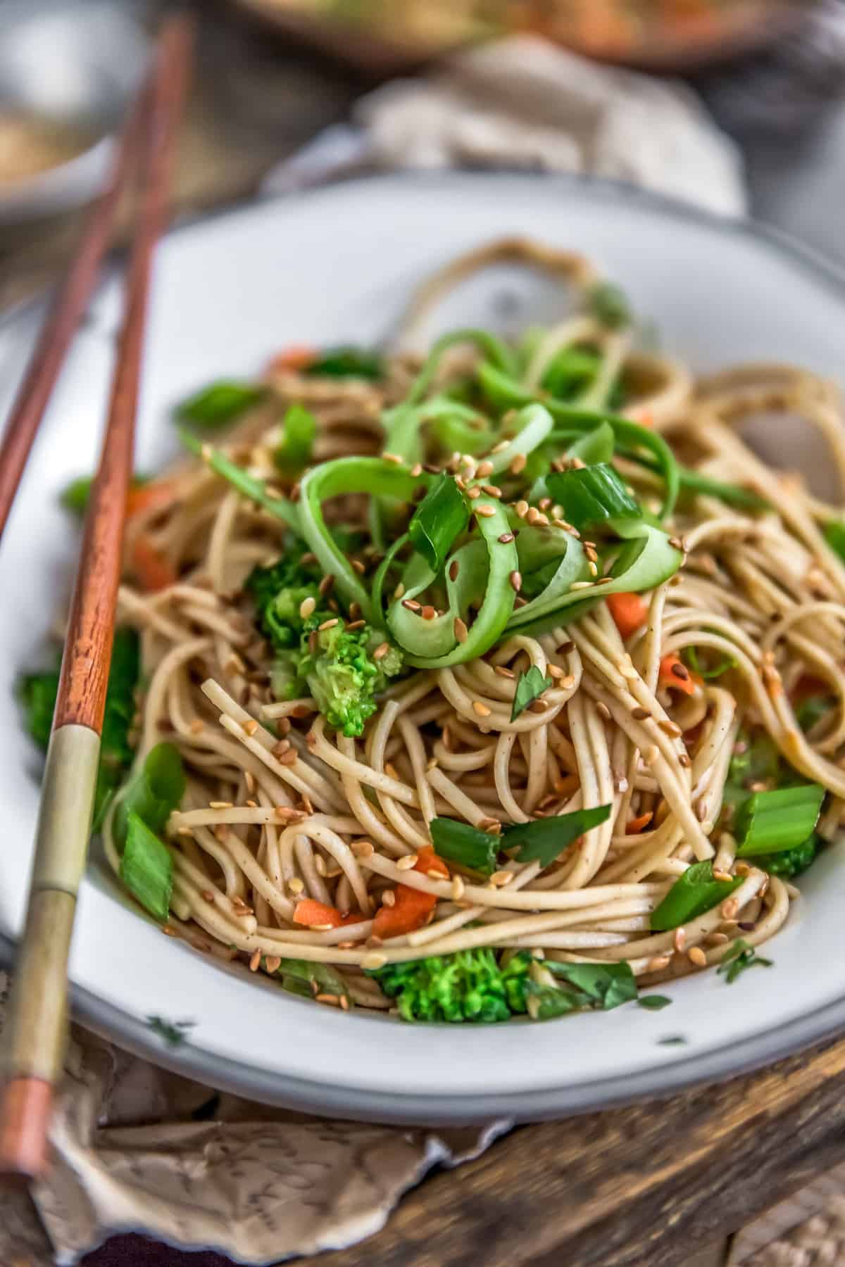 Close up of Broccoli Soba Noodle Salad