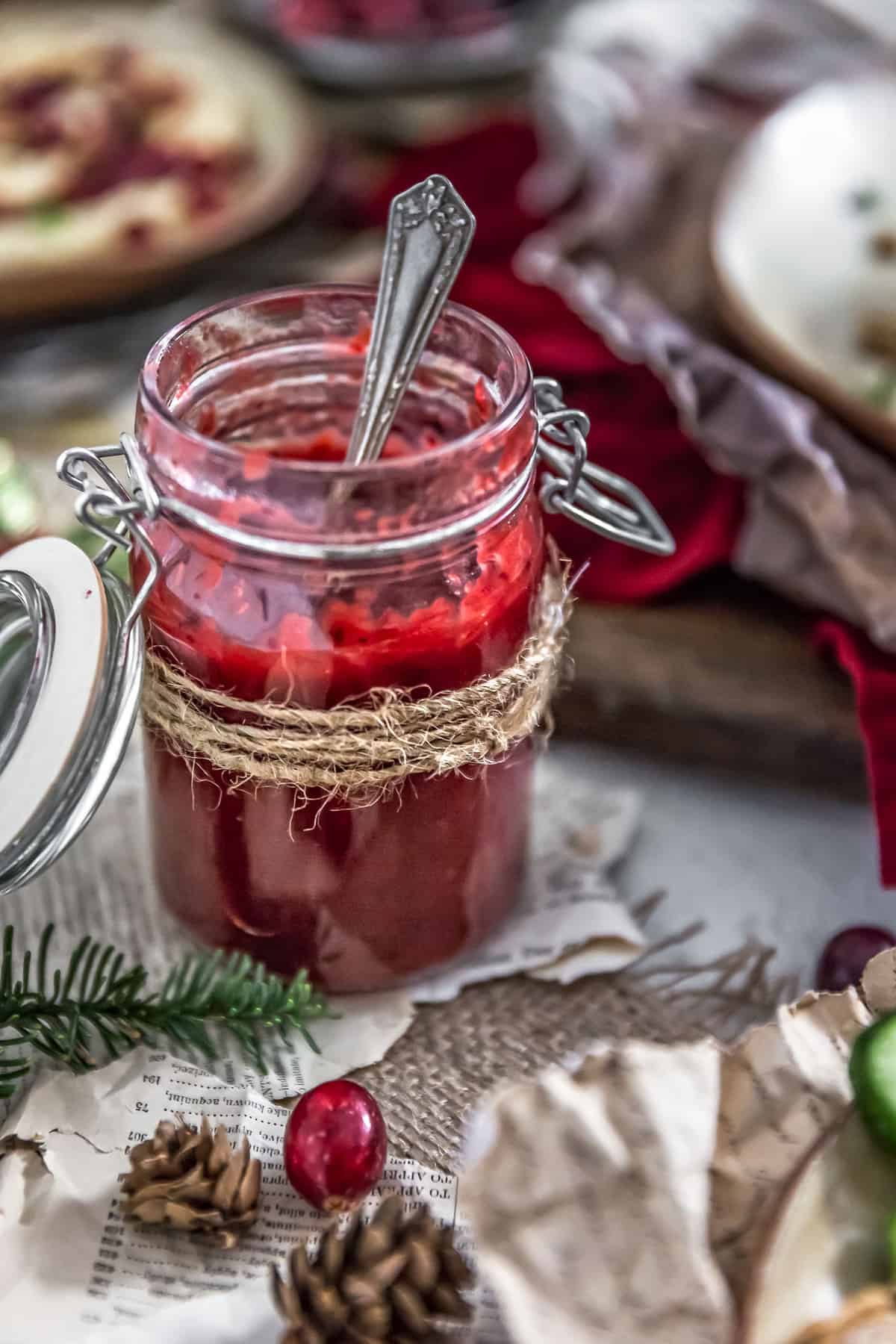 Cranberry Jalapeño Hot Pepper Jelly in a jar