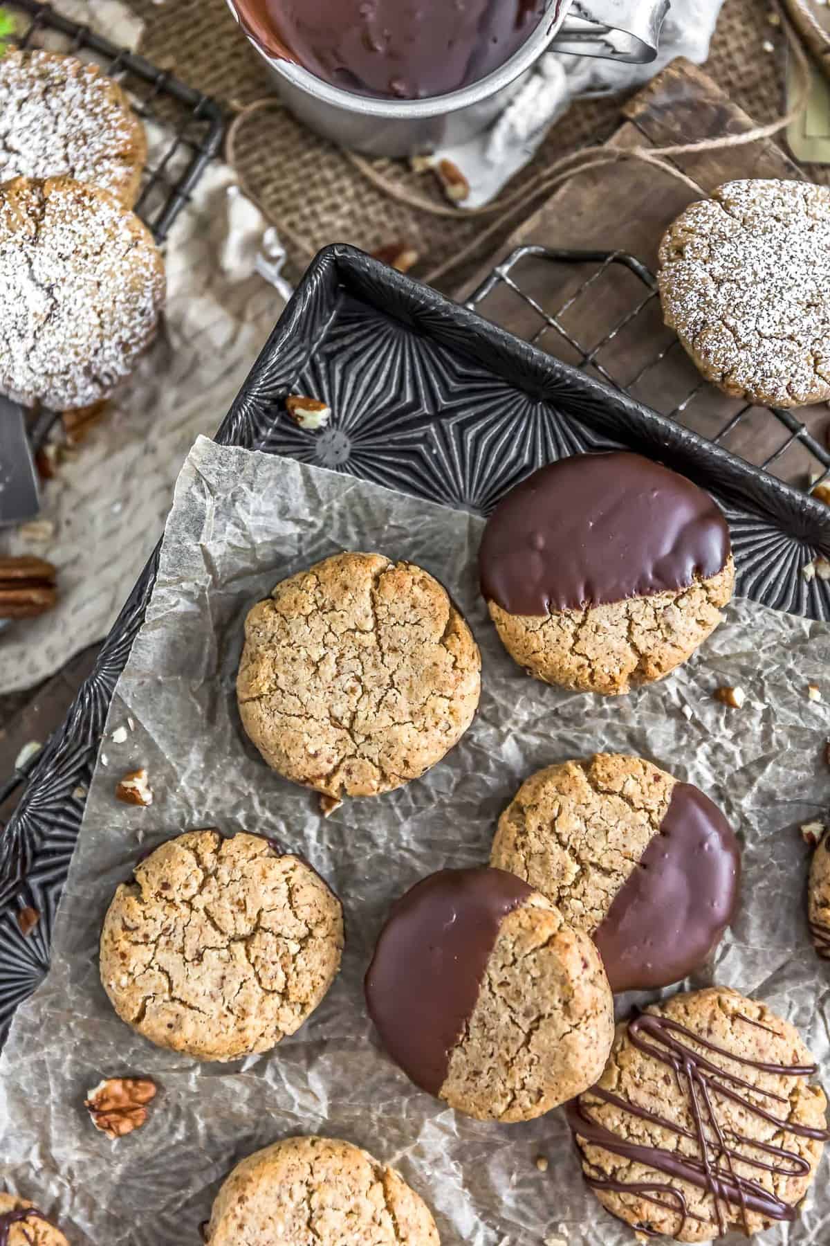 Healthy Vegan Pecan Sandies on a cookie tray