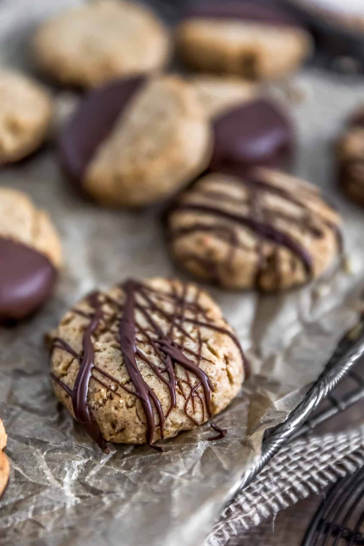 Healthy Vegan Pecan Sandies with chocolate drizzle