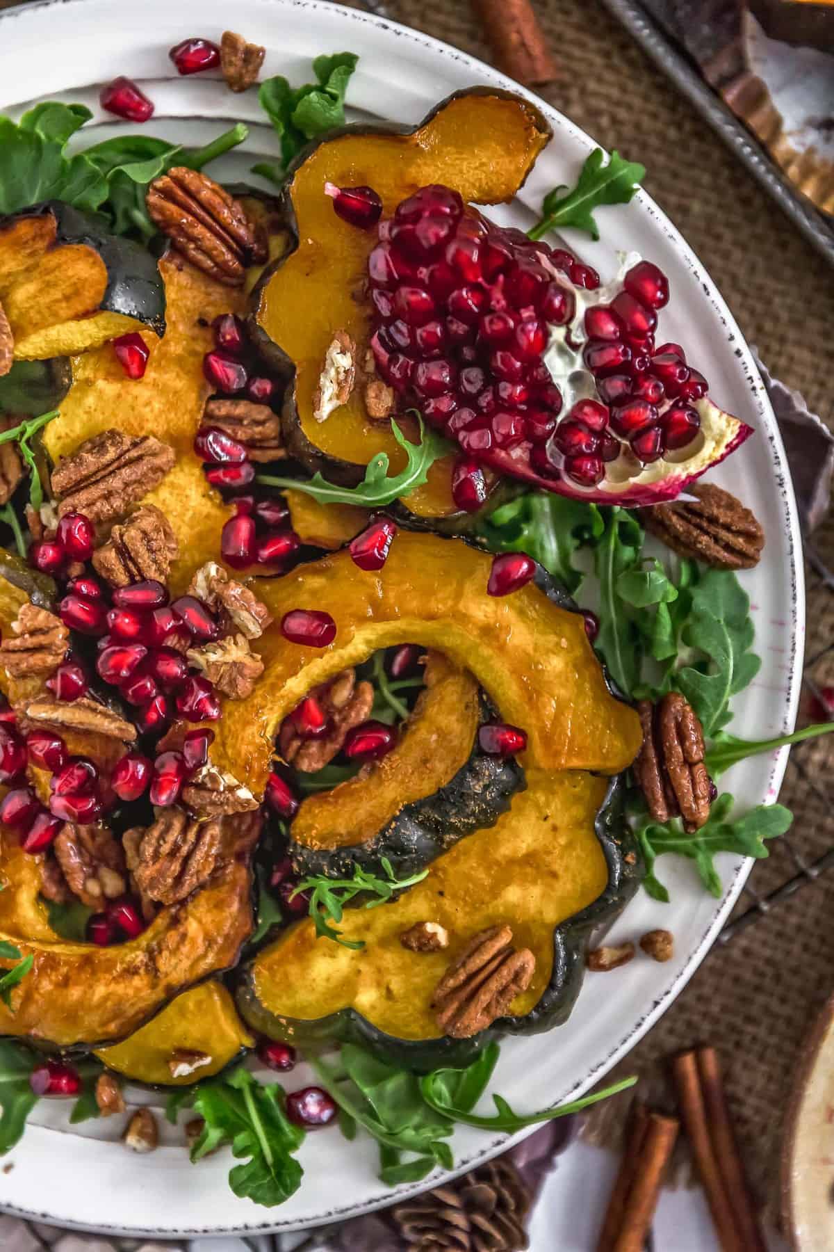 Plated Roasted Maple Glazed Acorn Squash with Cinnamon Pecans