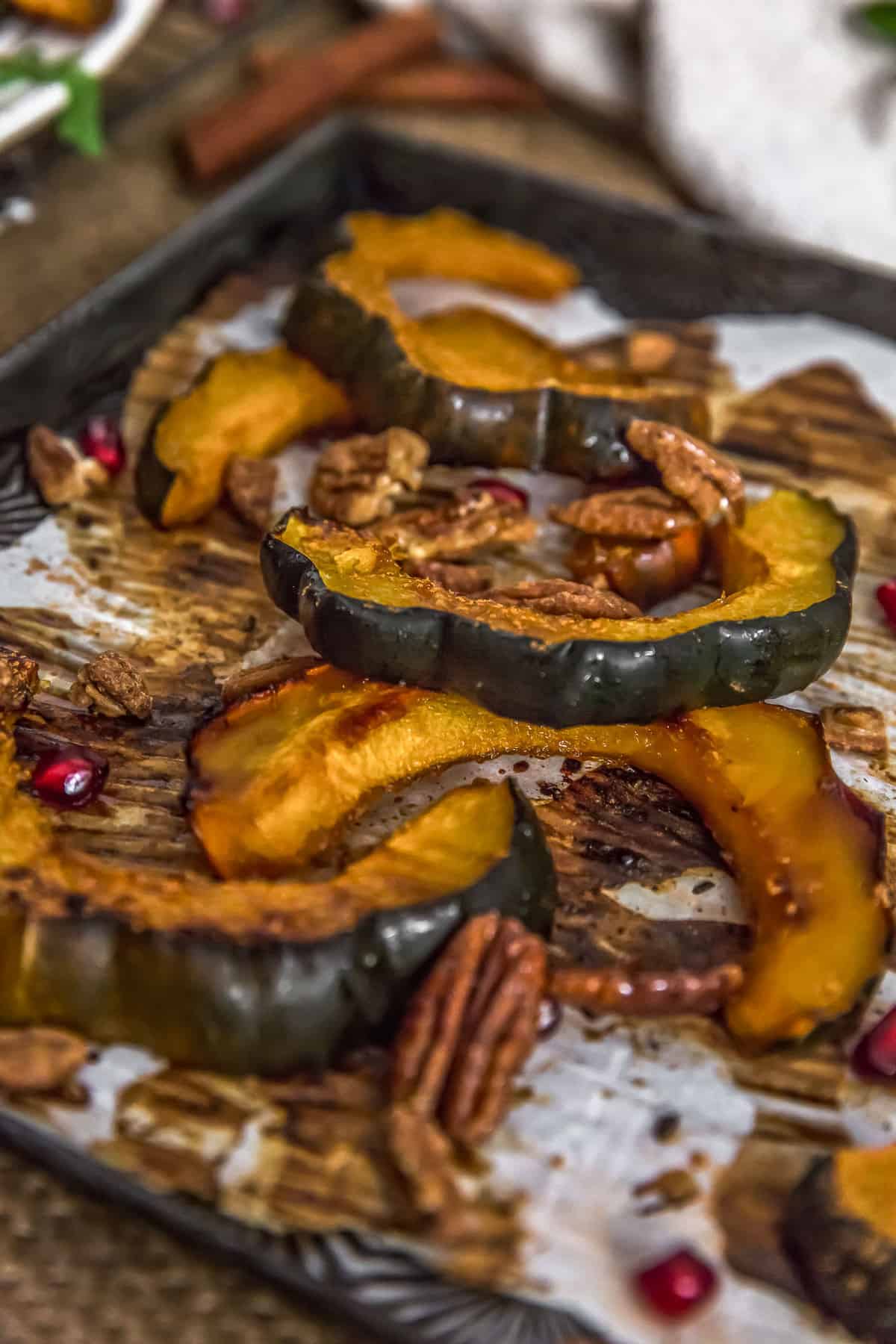 Roasted Maple Glazed Acorn Squash on a cooking tray