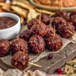 Close up of Vegan Cocktail Meatballs with Healthy Chili Sauce
