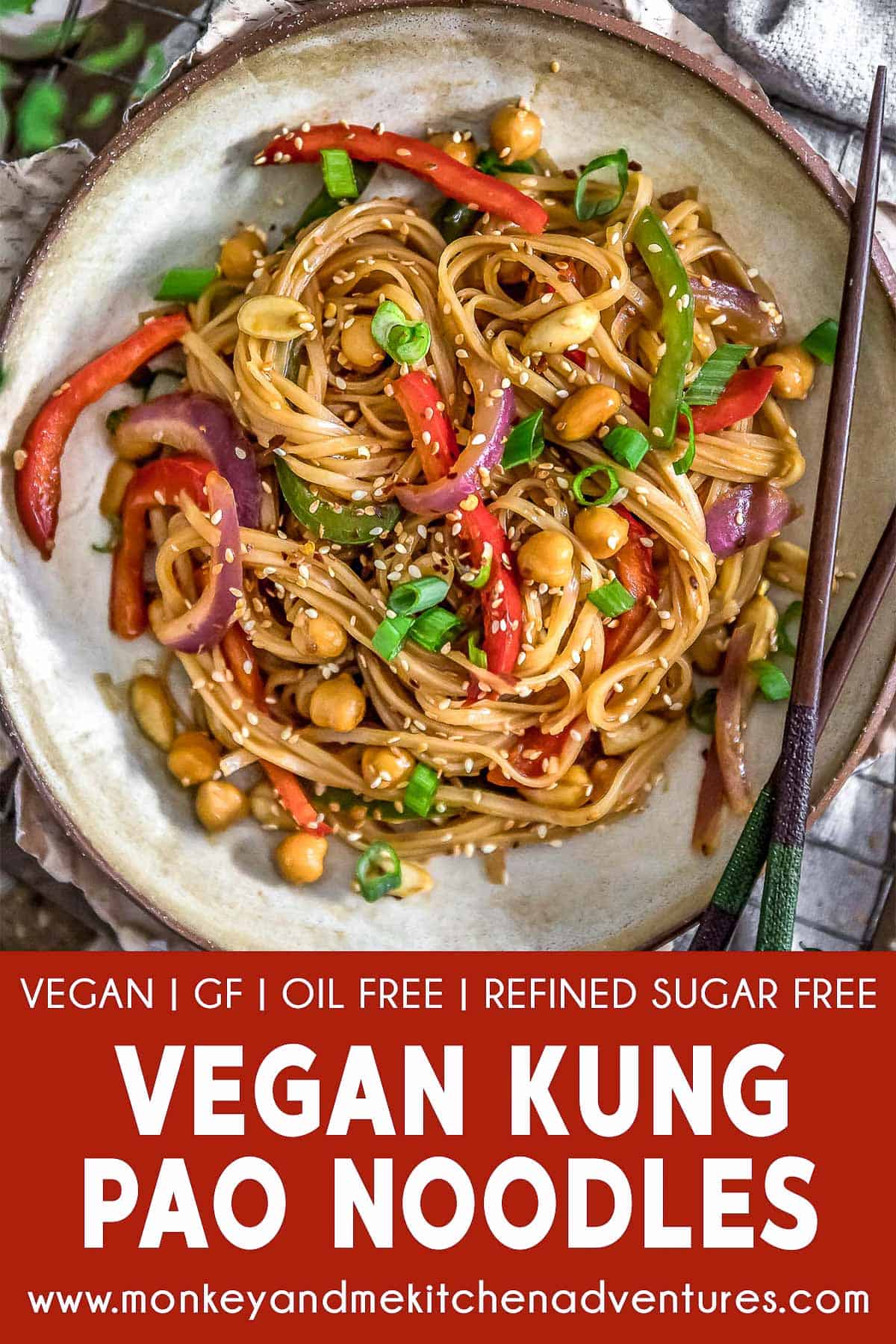 Vegan Kung Pao Noodles with text description