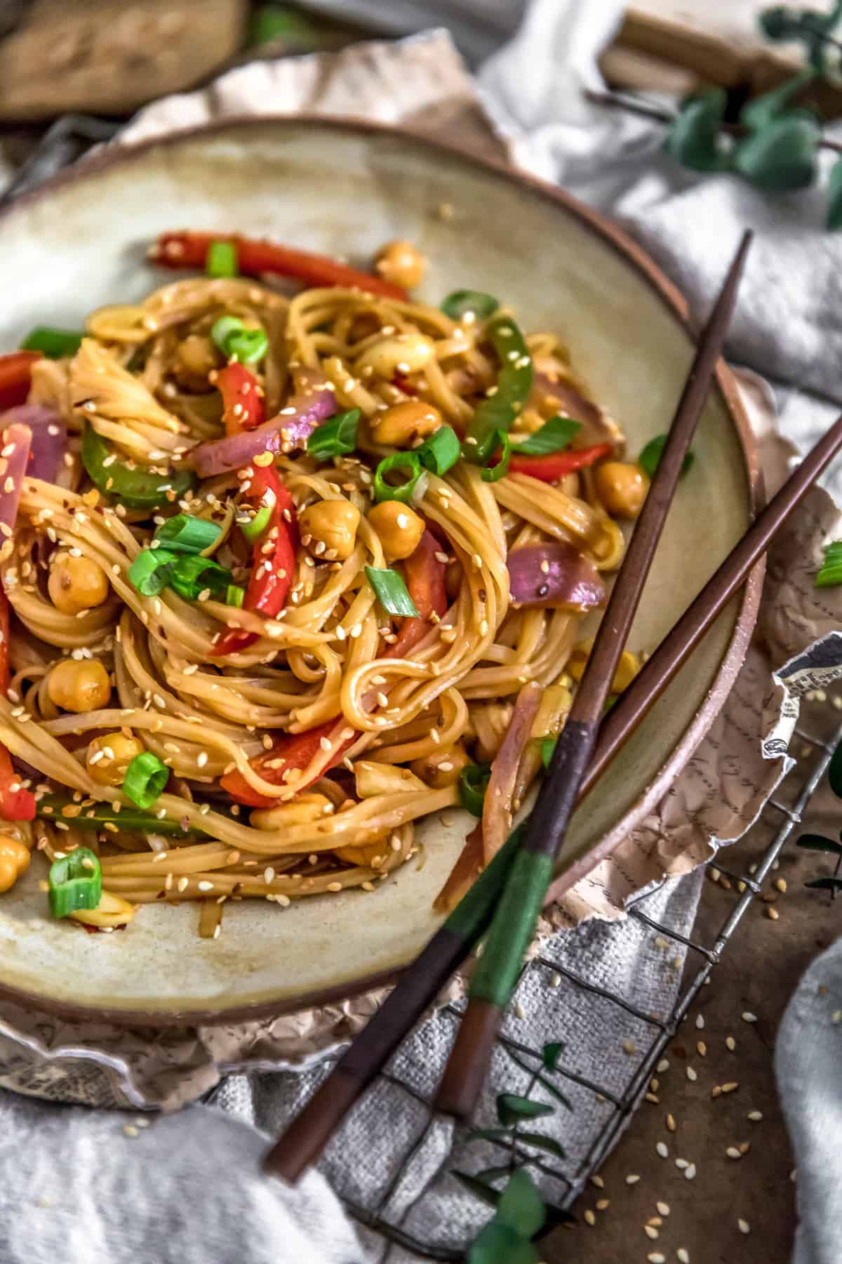 Sideview of Vegan Kung Pao Noodles
