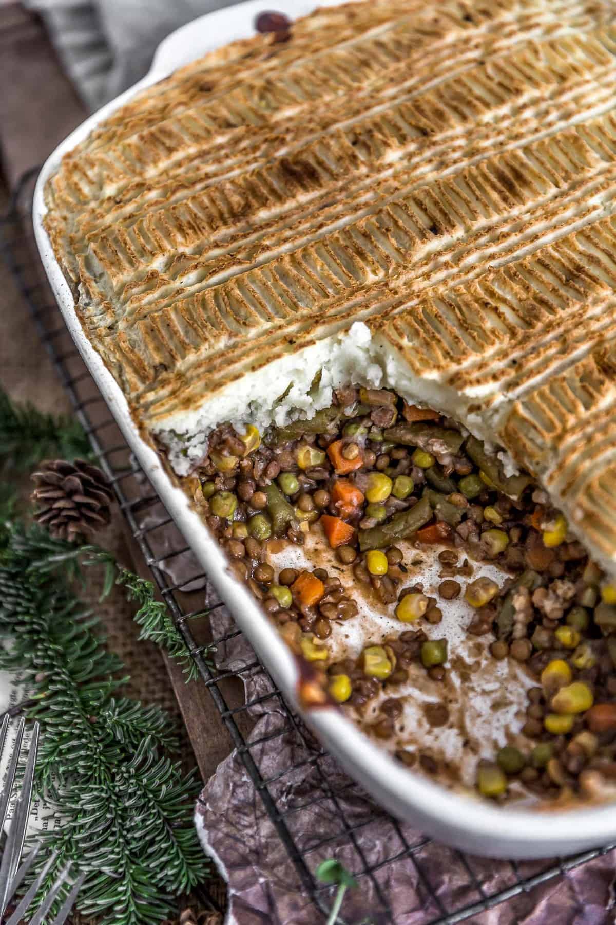 Dish of Vegan Lentil Shepherds Pie