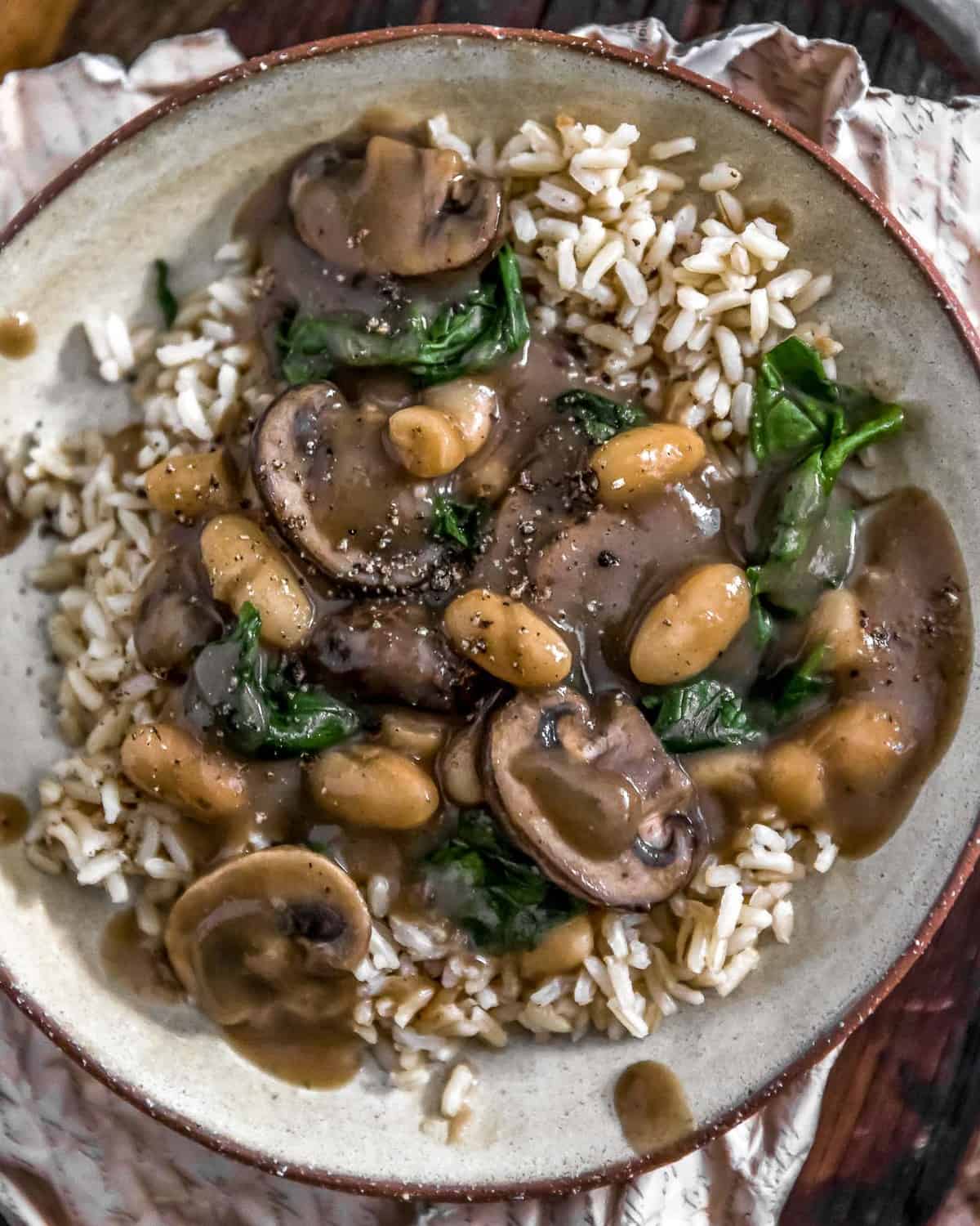 Vegan Mushroom Spinach Stroganoff with Rice