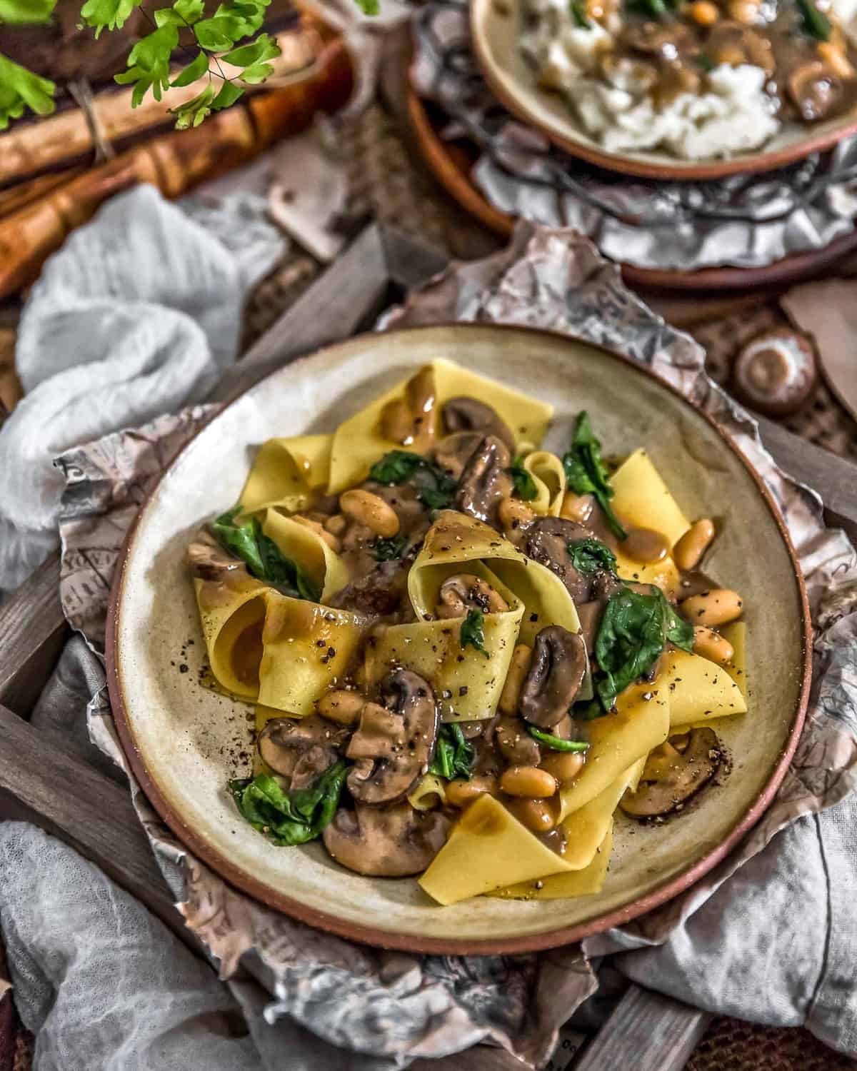 Vegan Mushroom Spinach Stroganoff with Pasta