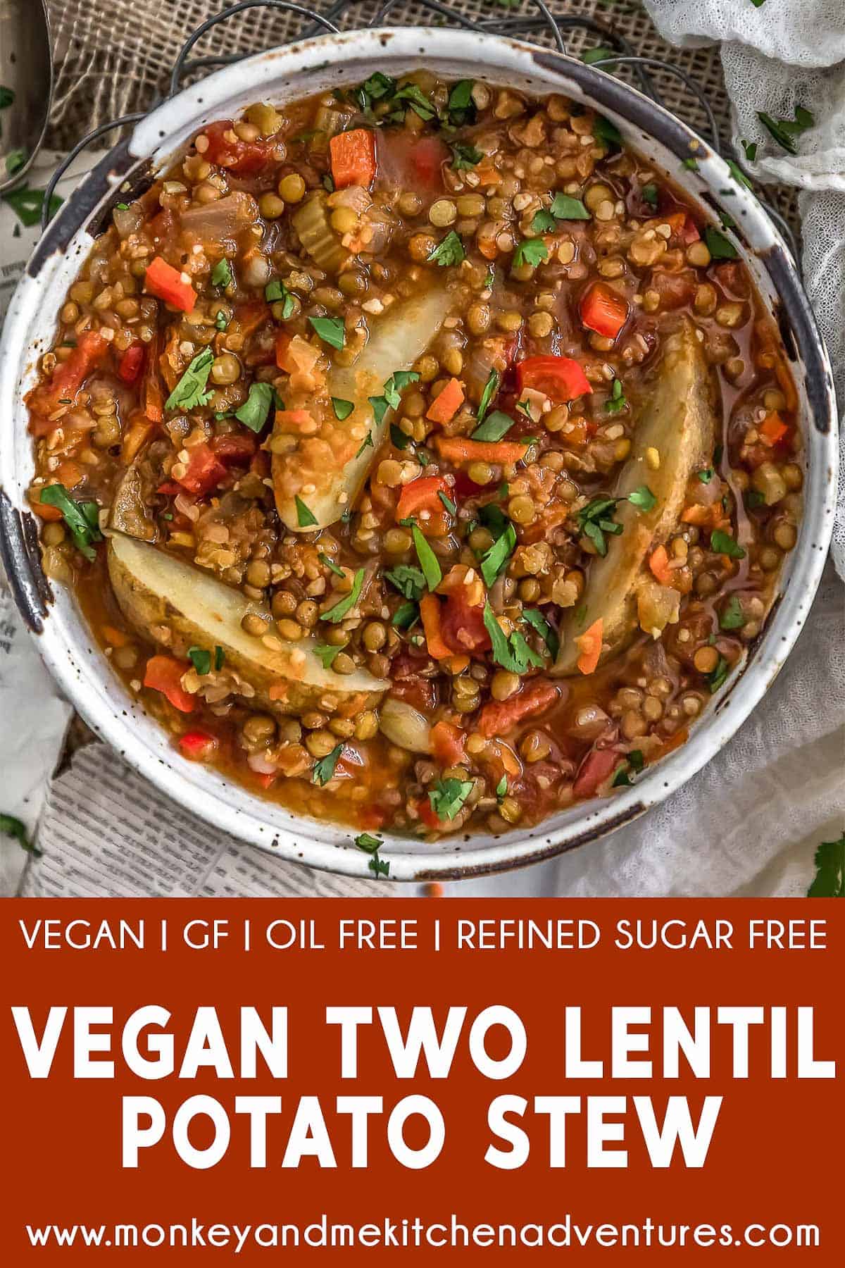 Vegan Two Lentil Potato Stew with text description