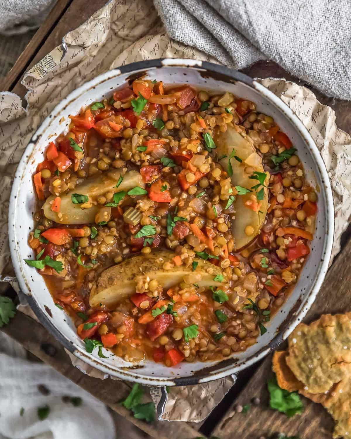 Bowl of Vegan Two Lentil Potato Stew